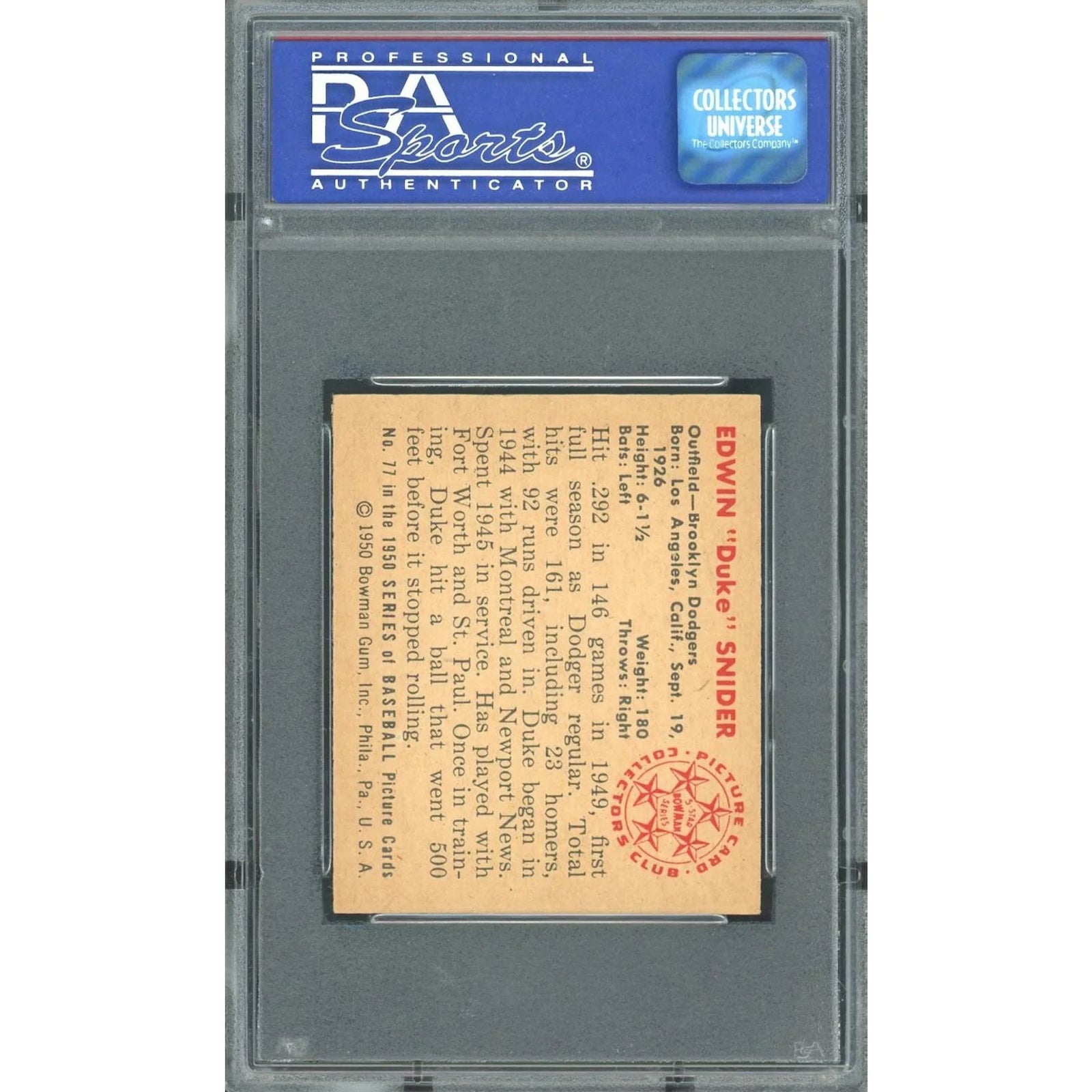 Duke Snider 1950 Bowman #77 Baseball Card | PSA 6