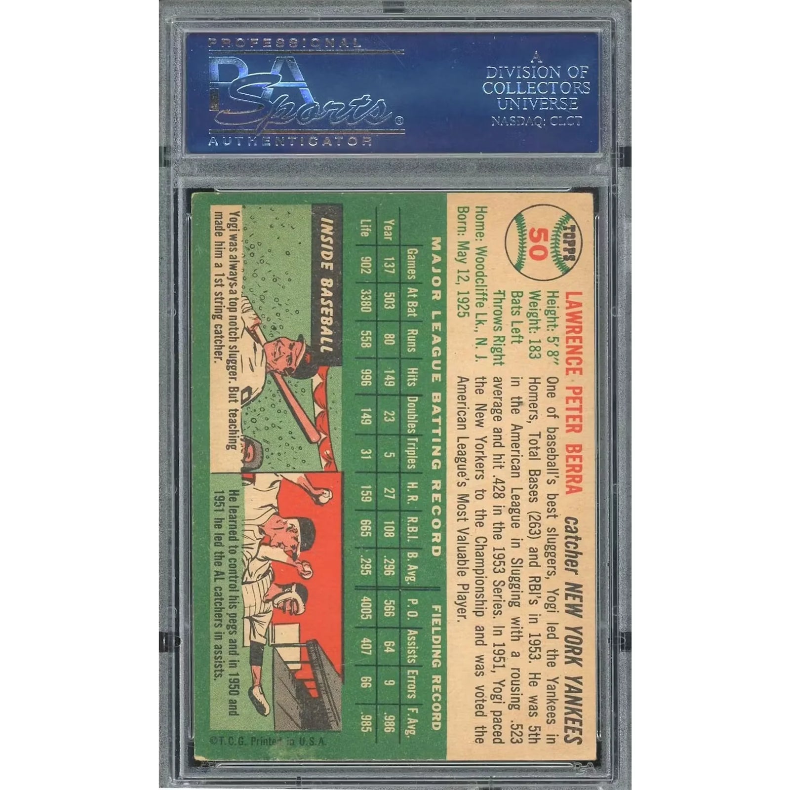 Yogi Berra 1954 Topps #50 Baseball Card | PSA 5