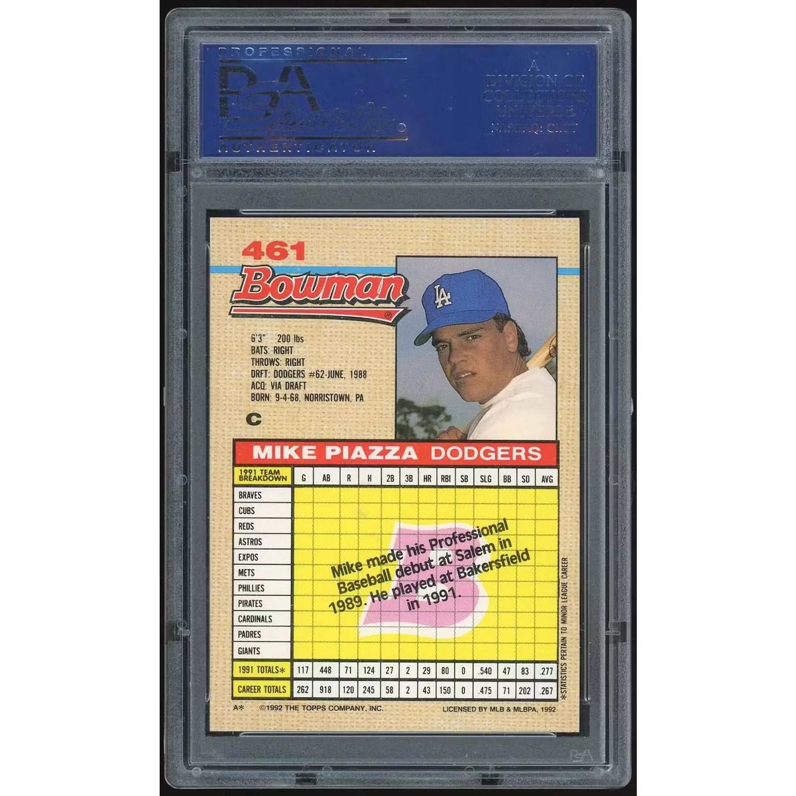 Mike Piazza 1992 Bowman #461 Rookie Card | PSA 10