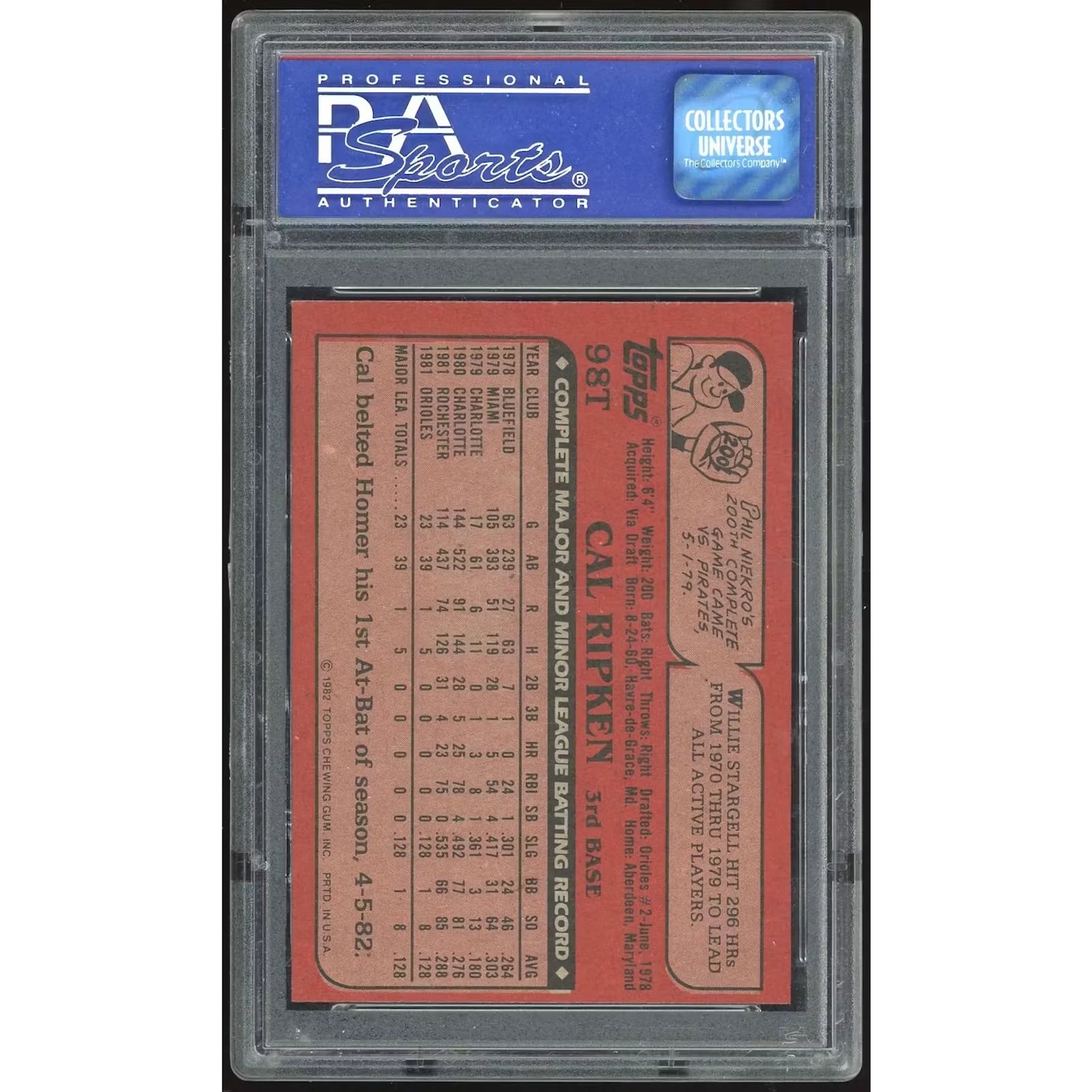 1982 Topps Traded #98T Cal Ripken Jr. PSA 8 *6994 - D2