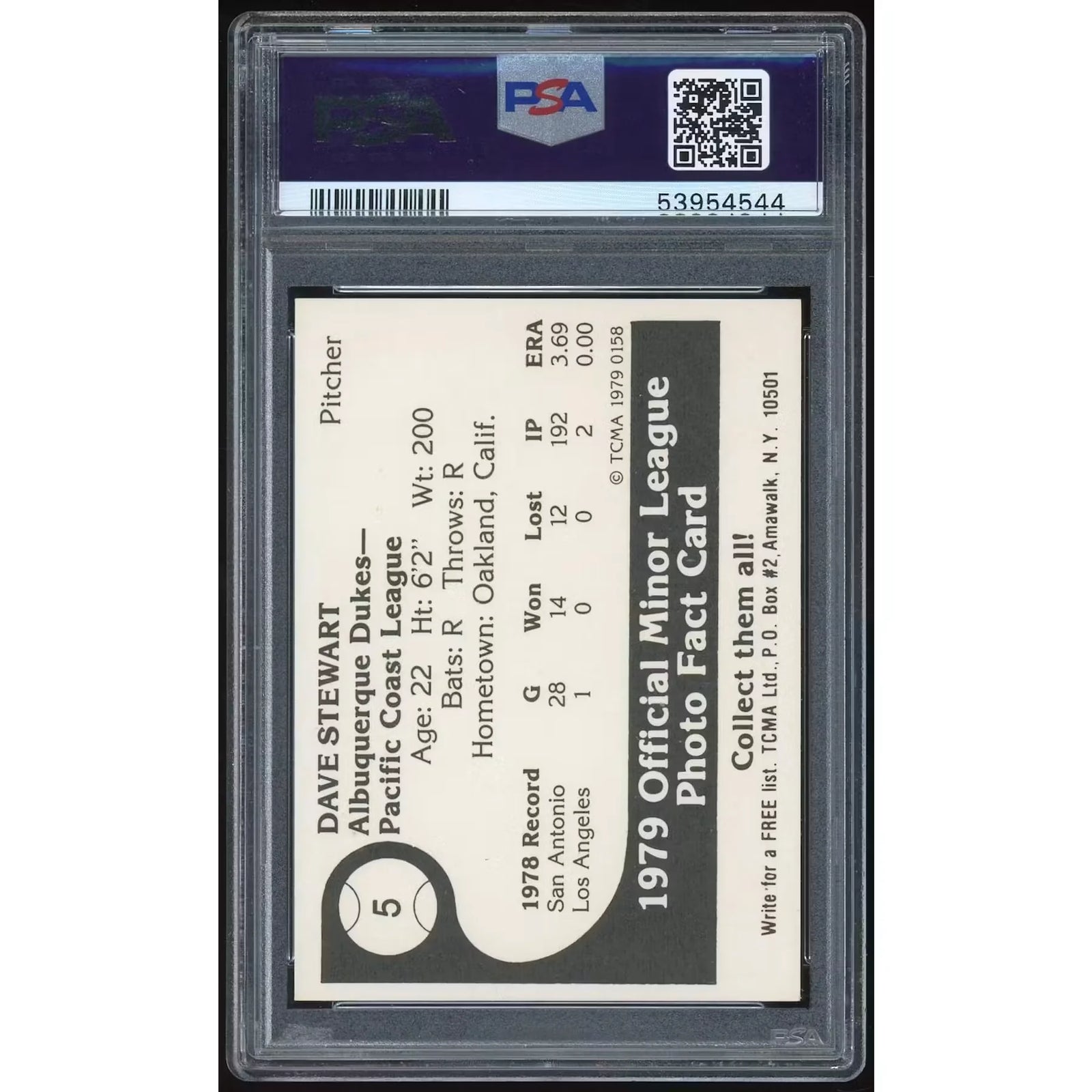 Dave Stewart 1979 TCMA Albuquerque Card #5 | PSA 10