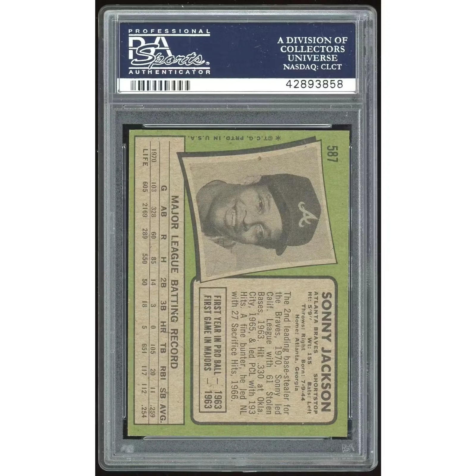 Sonny Jackson 1971 Topps #587 Baseball Card | PSA 9