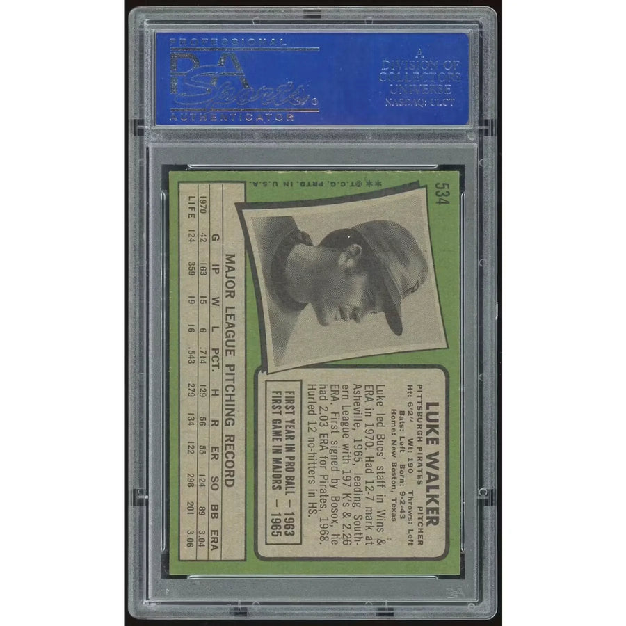 Luke Walker 1971 Topps #534 Baseball Card | PSA 9