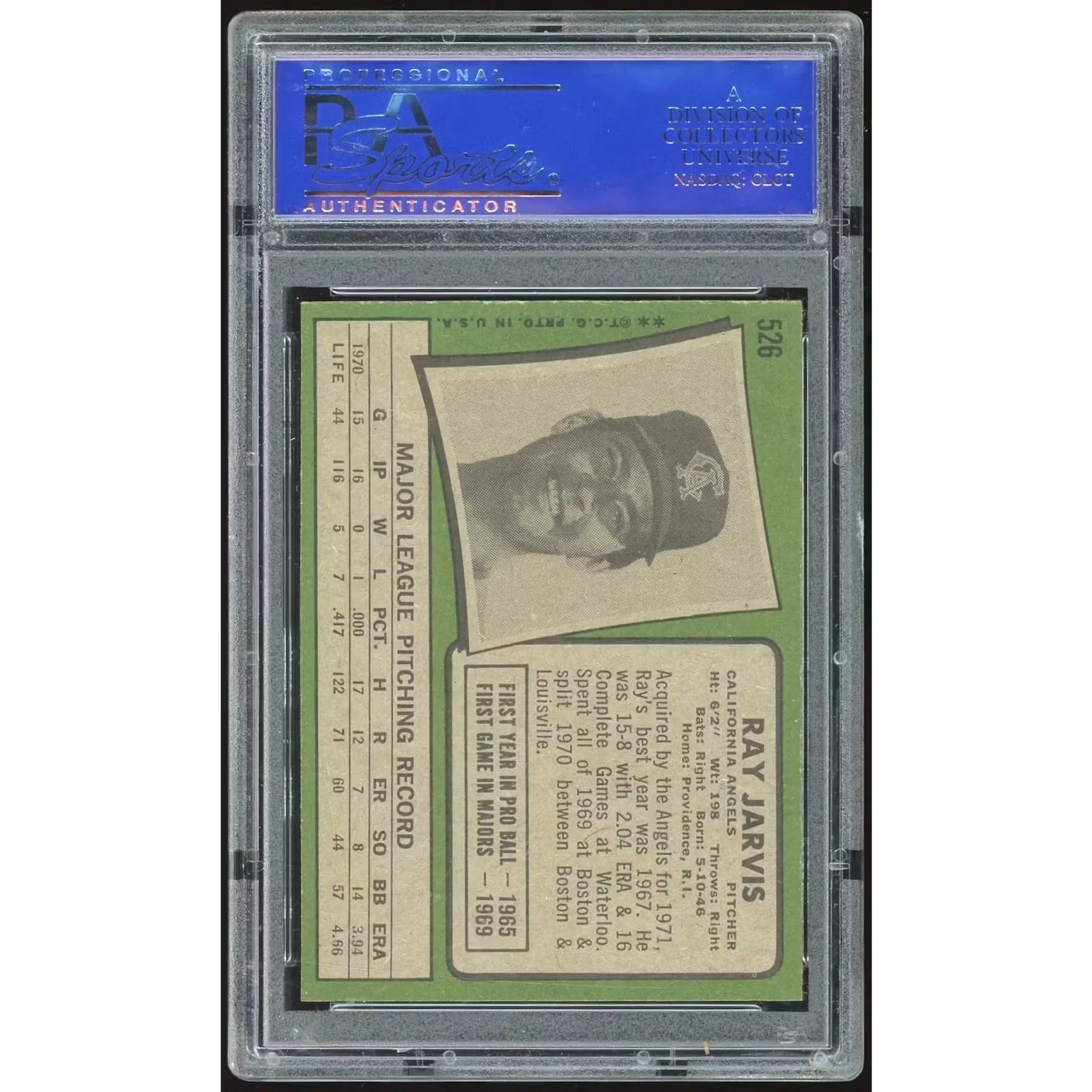 Ray Jarvis 1971 Topps #526 Baseball Card | PSA 9