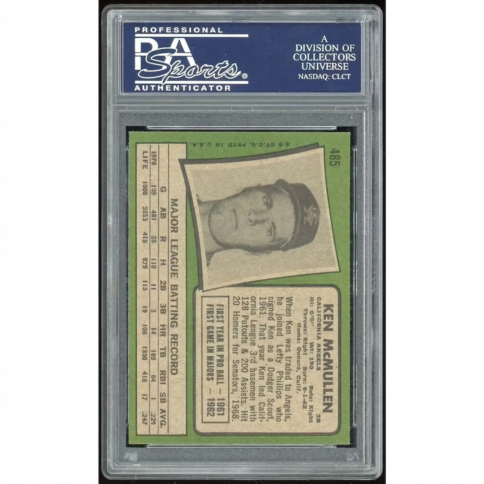 Ken McMullen 1971 Topps #485 Baseball Card | PSA 9