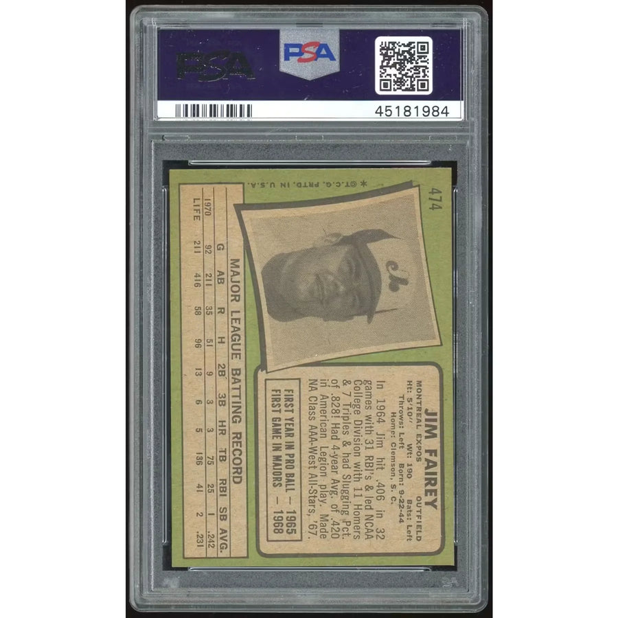Jim Fairey 1971 Topps #474 Baseball Card | PSA 9 1984