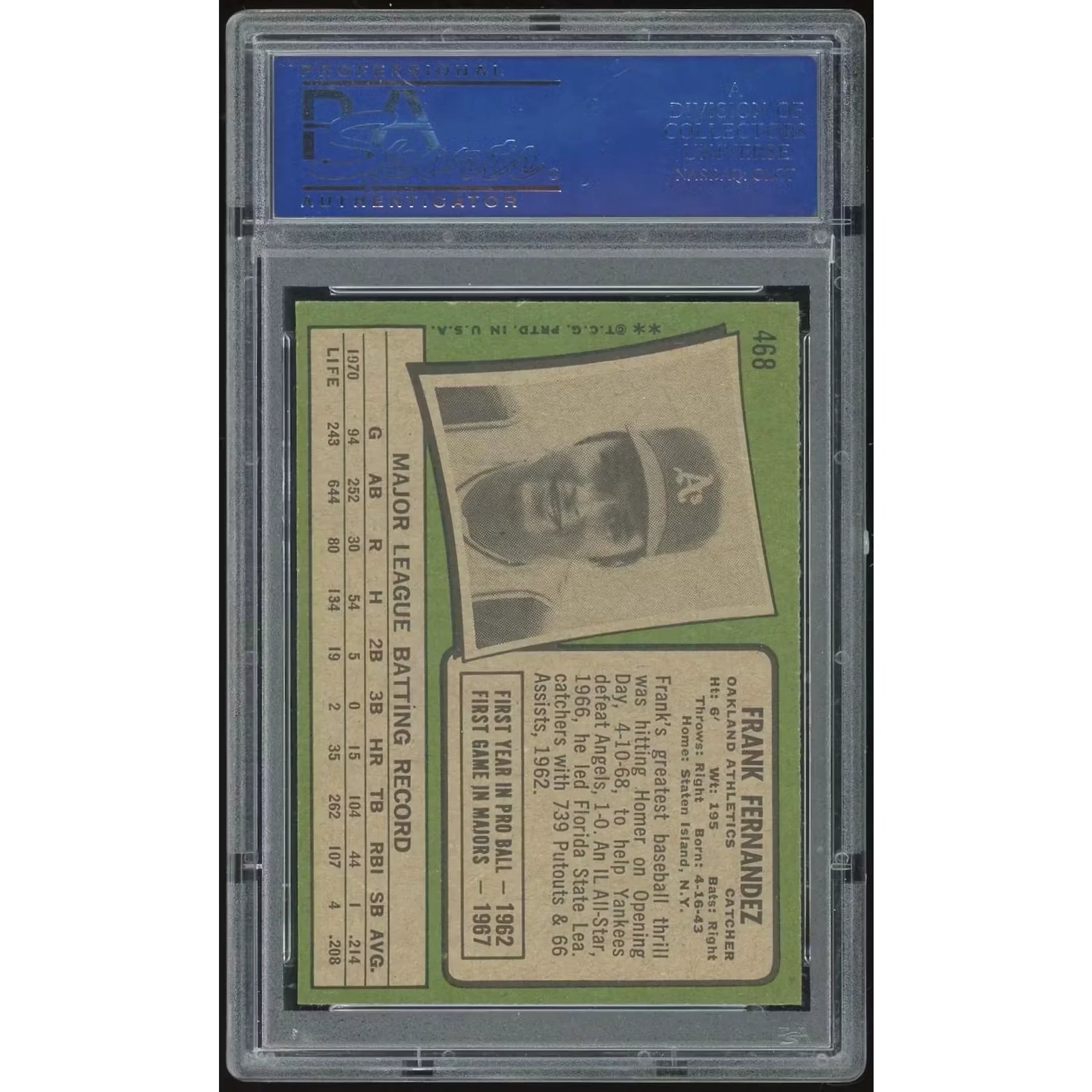 Frank Fernandez 1971 Topps #468 Baseball Card | PSA 9