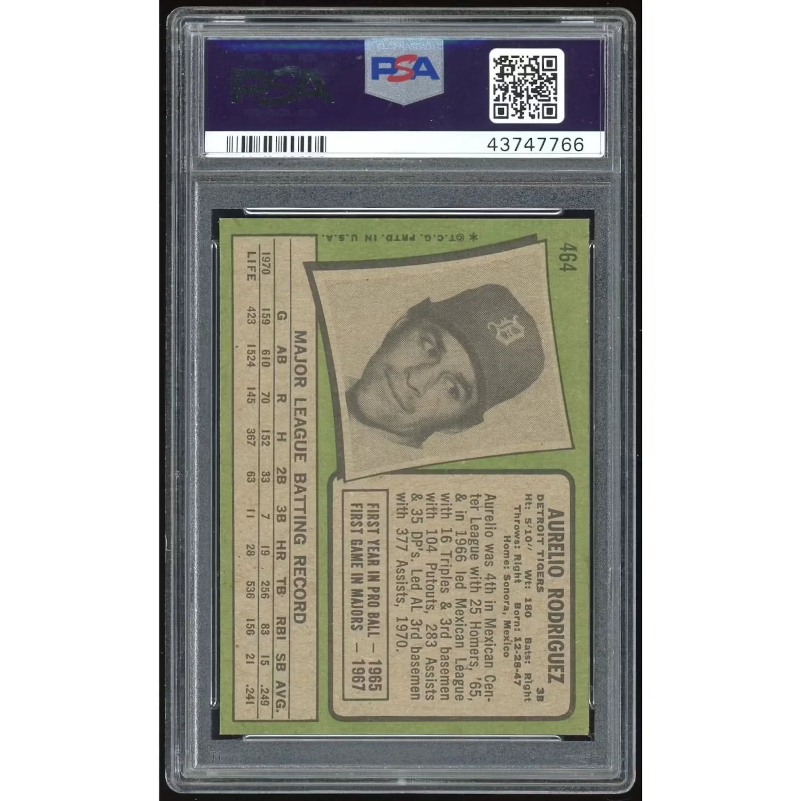 Aurelio Rodriguez 1971 Topps #464 Baseball Card | PSA 9