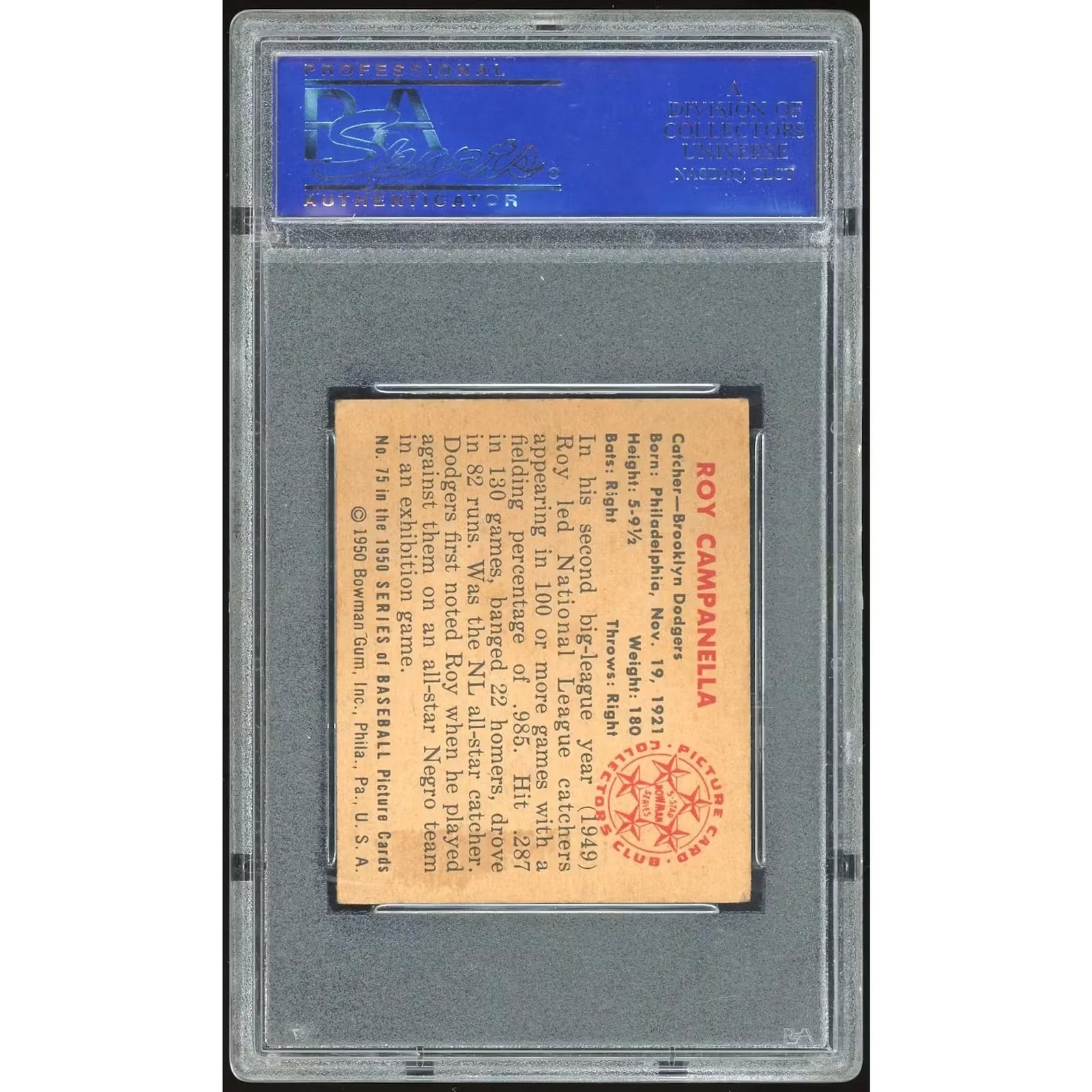 Roy Campanella 1950 Bowman #75 Baseball Card | PSA 5