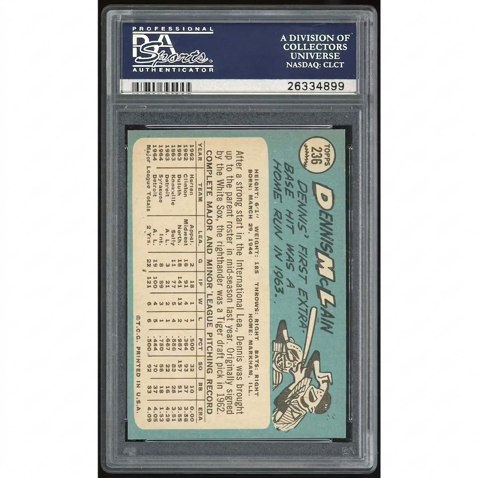 Denny McLain 1965 Topps #236 Rookie Card | PSA 8