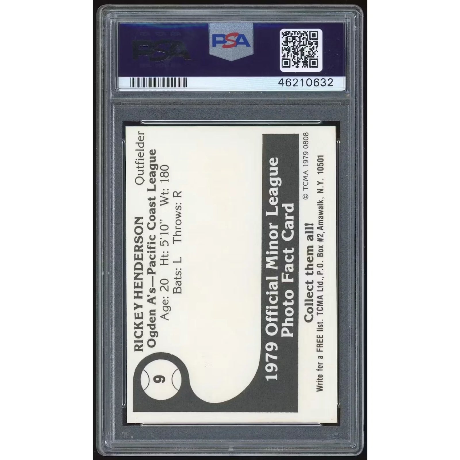 Rickey Henderson 1979 TCMA Ogden #9 Card | PSA 8