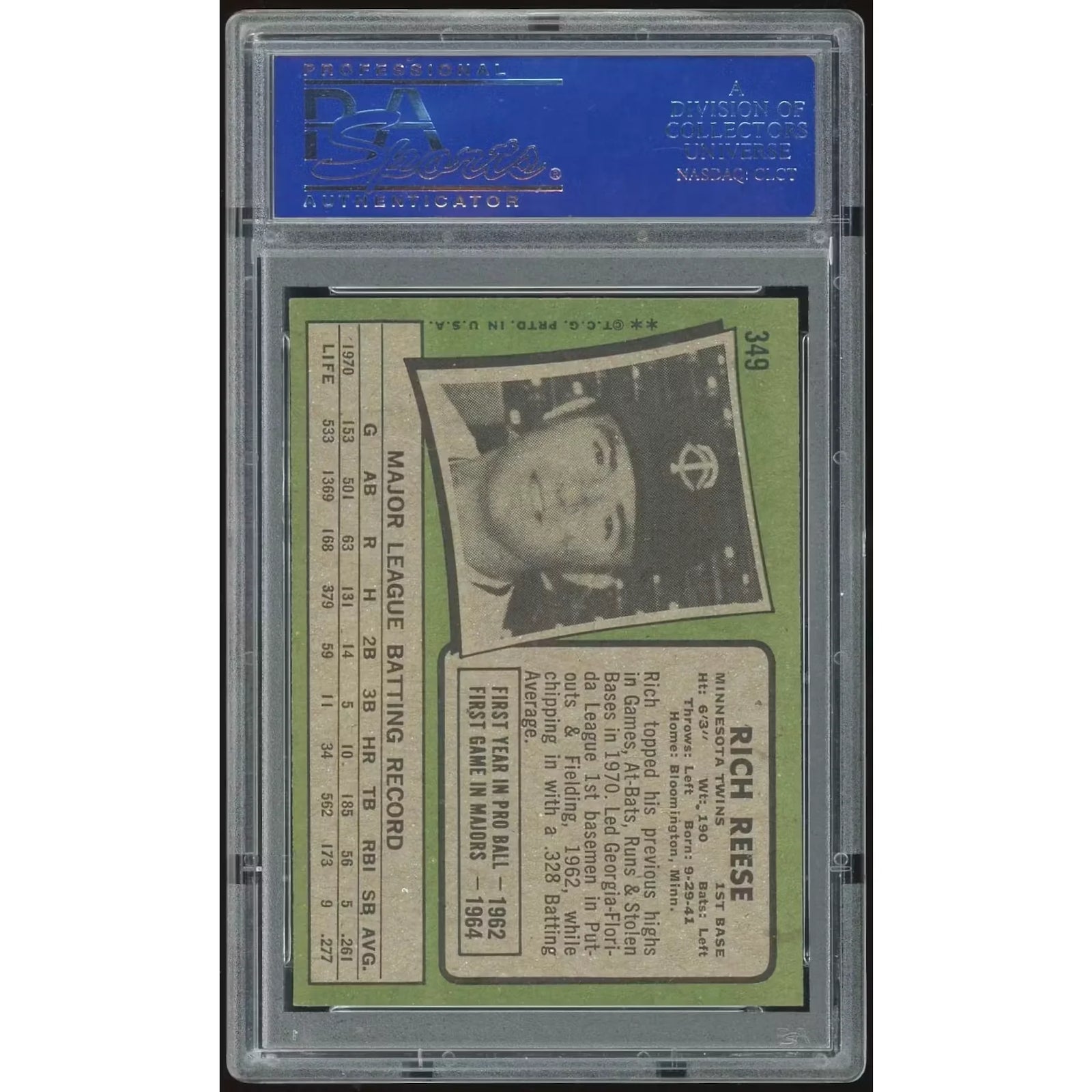 Rich Reese 1971 Topps #349 Baseball Card | PSA 8