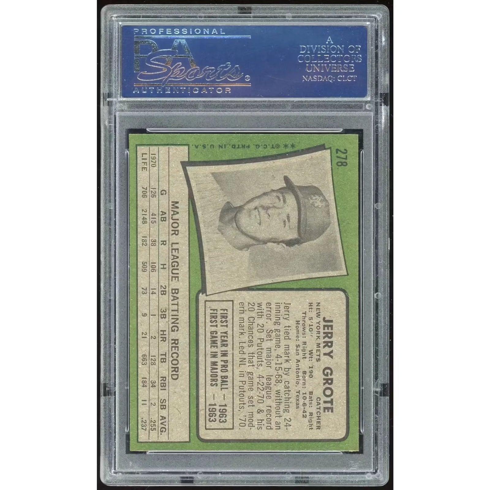 Jerry Grote 1971 Topps #278 Baseball Card | PSA 8