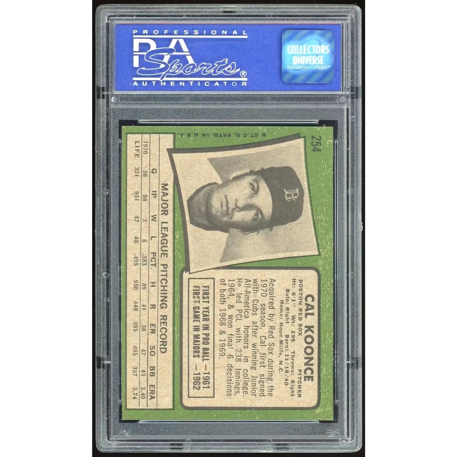 Cal Koonce 1971 Topps #254 Baseball Card | PSA 8