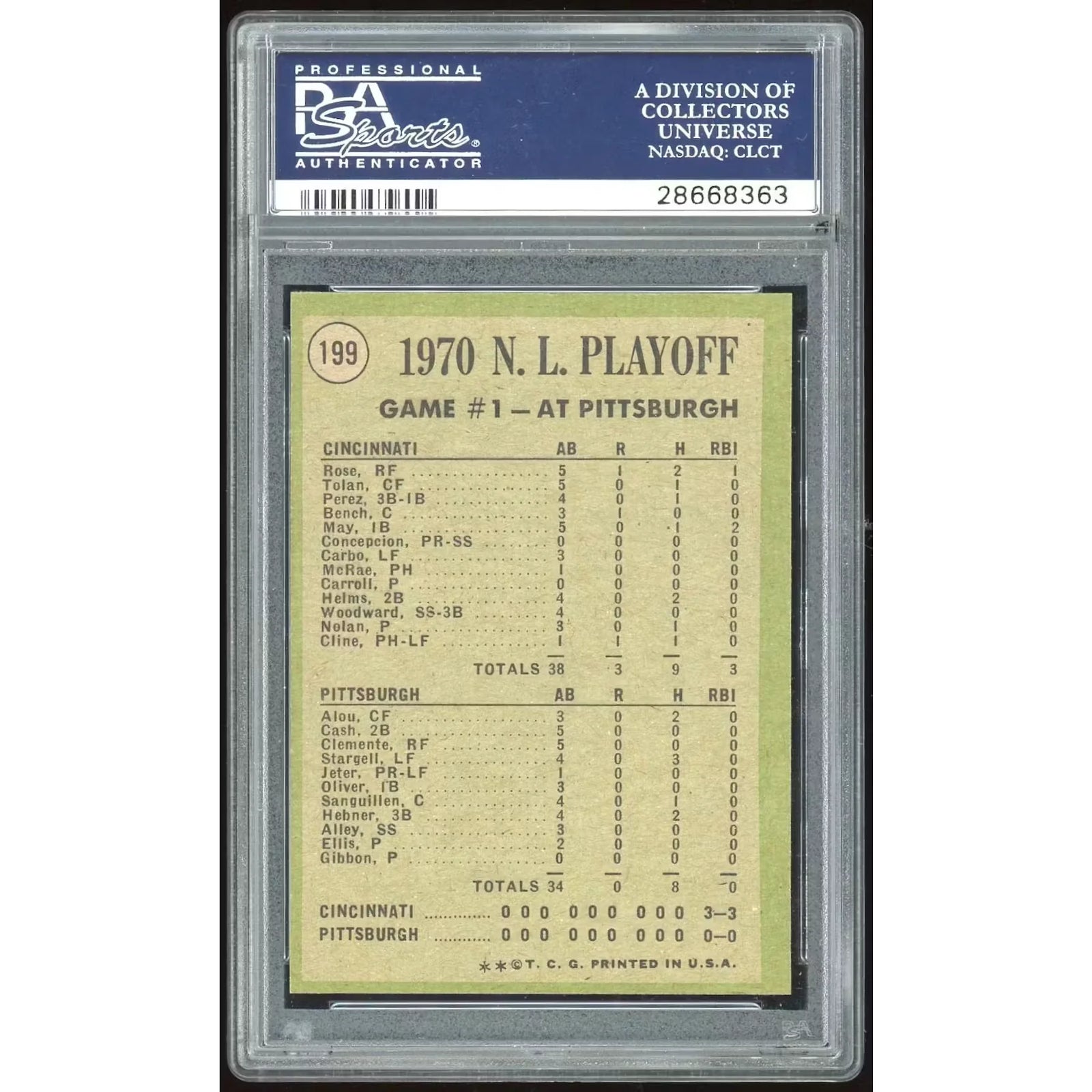 1971 Topps #199 NL Playoff Game 1 | PSA 8