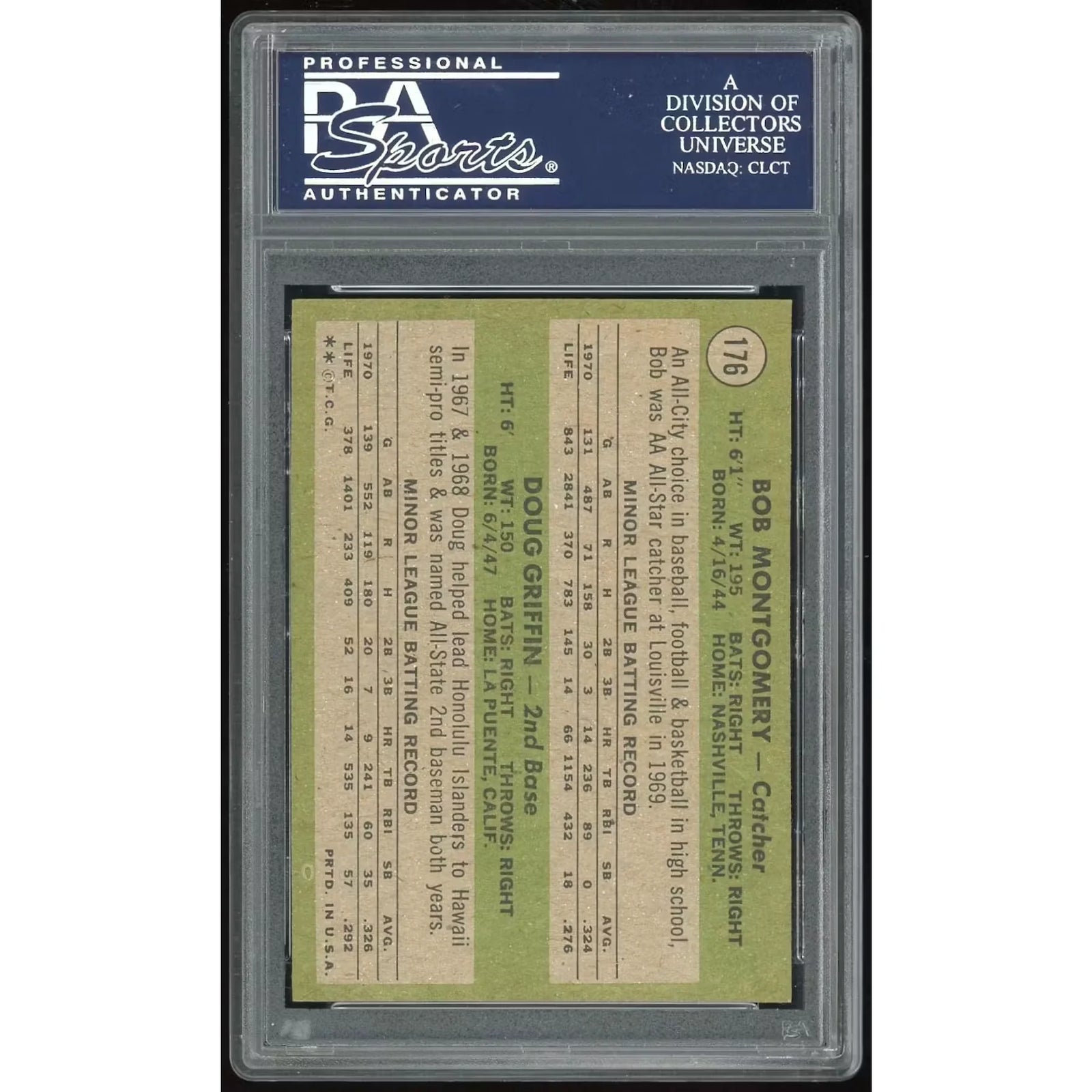 1971 Topps #176 Bob Montgomery/Doug Griffin Rookie Card | PSA 8