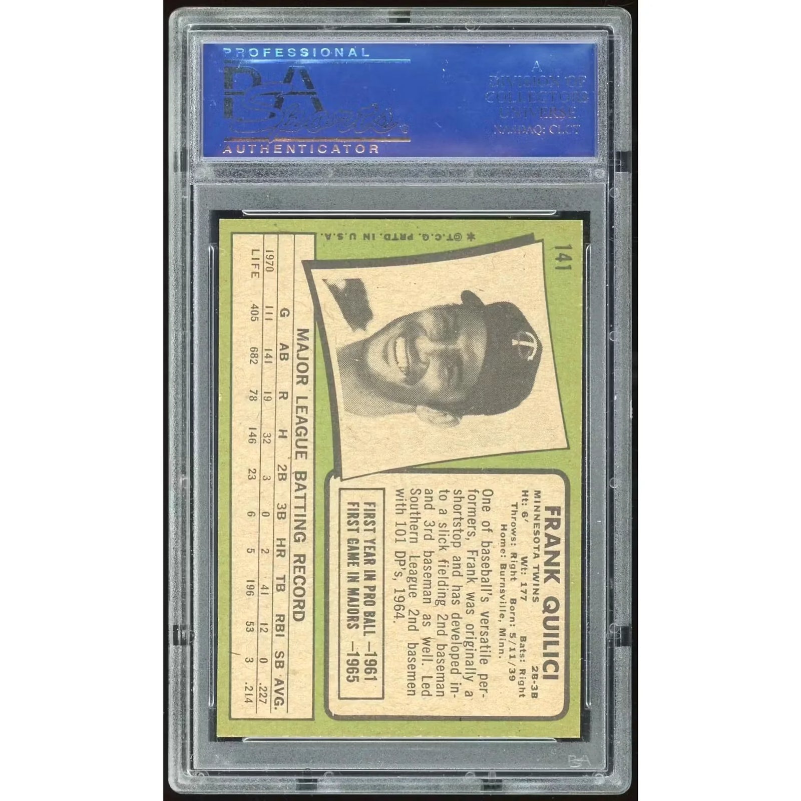 Frank Quilici 1971 Topps #141 Baseball Card | PSA 8