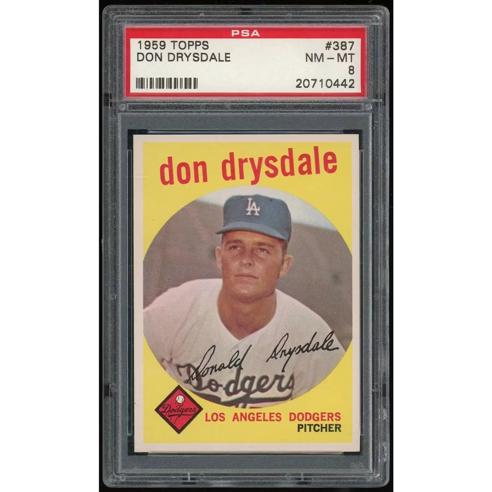 Don Drysdale 1959 Topps #387 Baseball Card | PSA 8