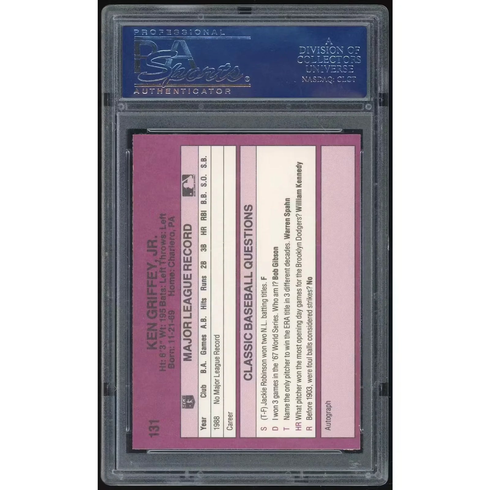 Ken Griffey Jr 1989 Classic Travel Update #131 Card | PSA 10