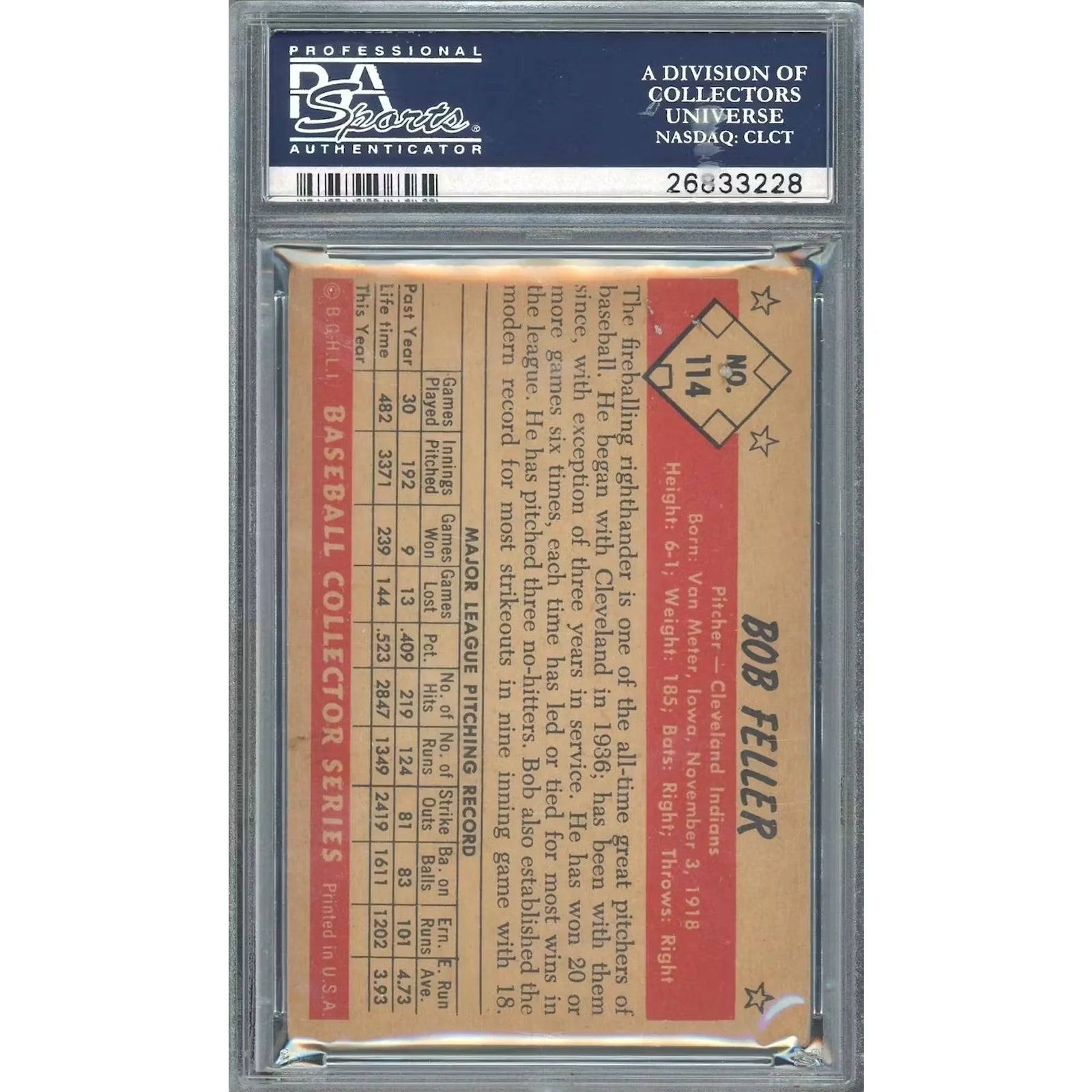 Bob Feller 1953 Bowman Color #114 Card | PSA 4