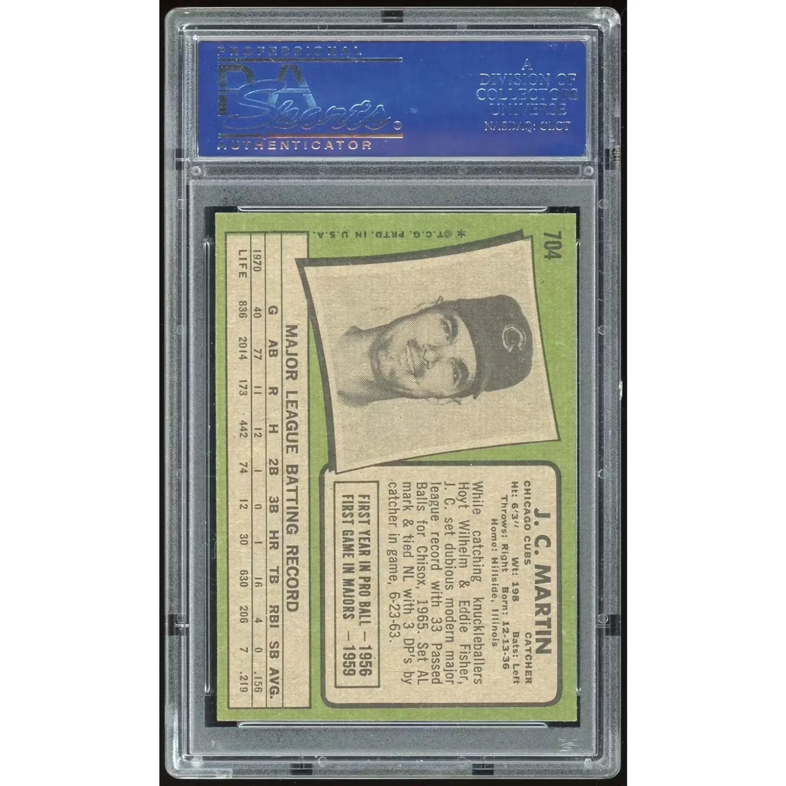 J.C. Martin 1971 Topps #704 Baseball Card | PSA 8