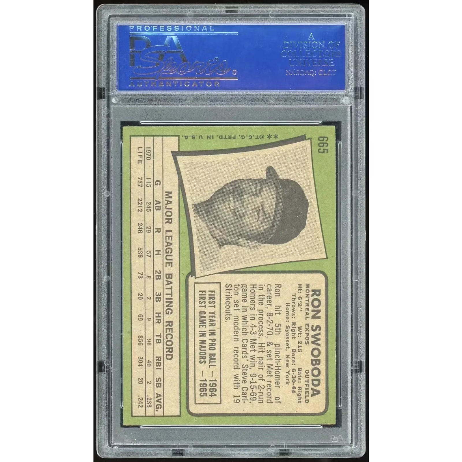 Ron Swoboda 1971 Topps #665 Baseball Card | PSA 8