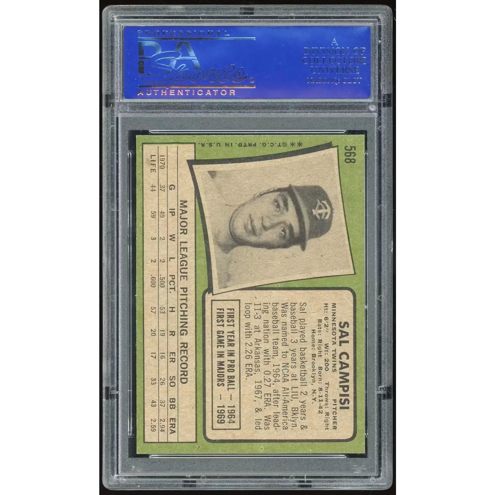 1971 Topps #568 Sal Campisi Baseball Card | PSA 8
