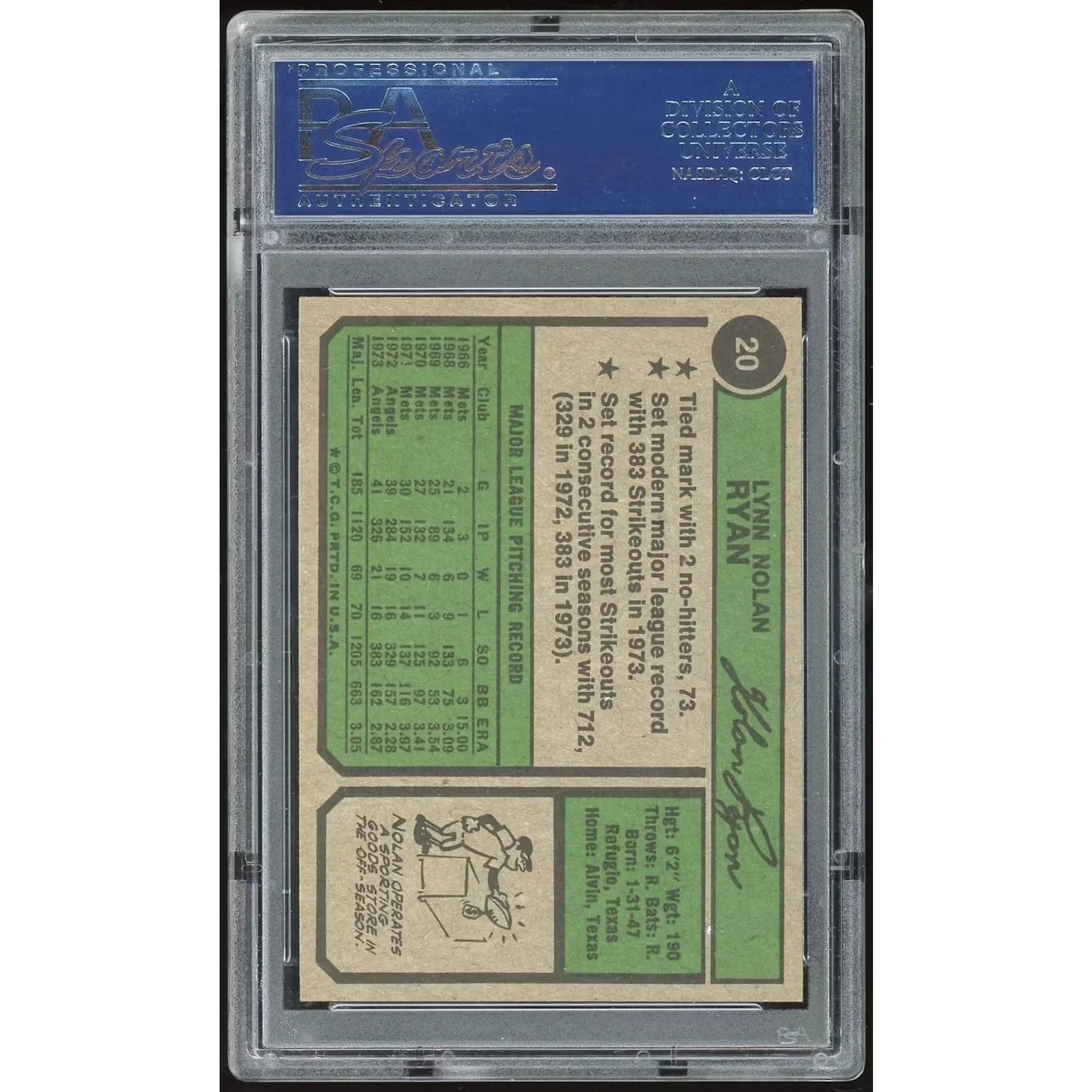 Nolan Ryan 1974 Topps #20 Baseball Card | PSA 7