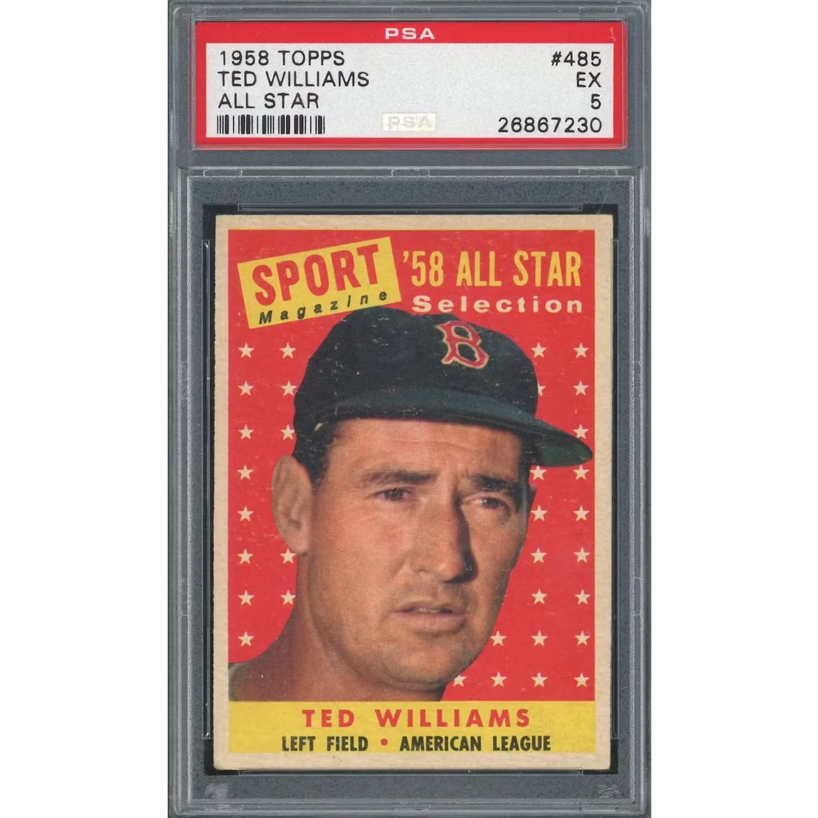 1958 Topps #485 Ted Williams All-Star Card | PSA 5