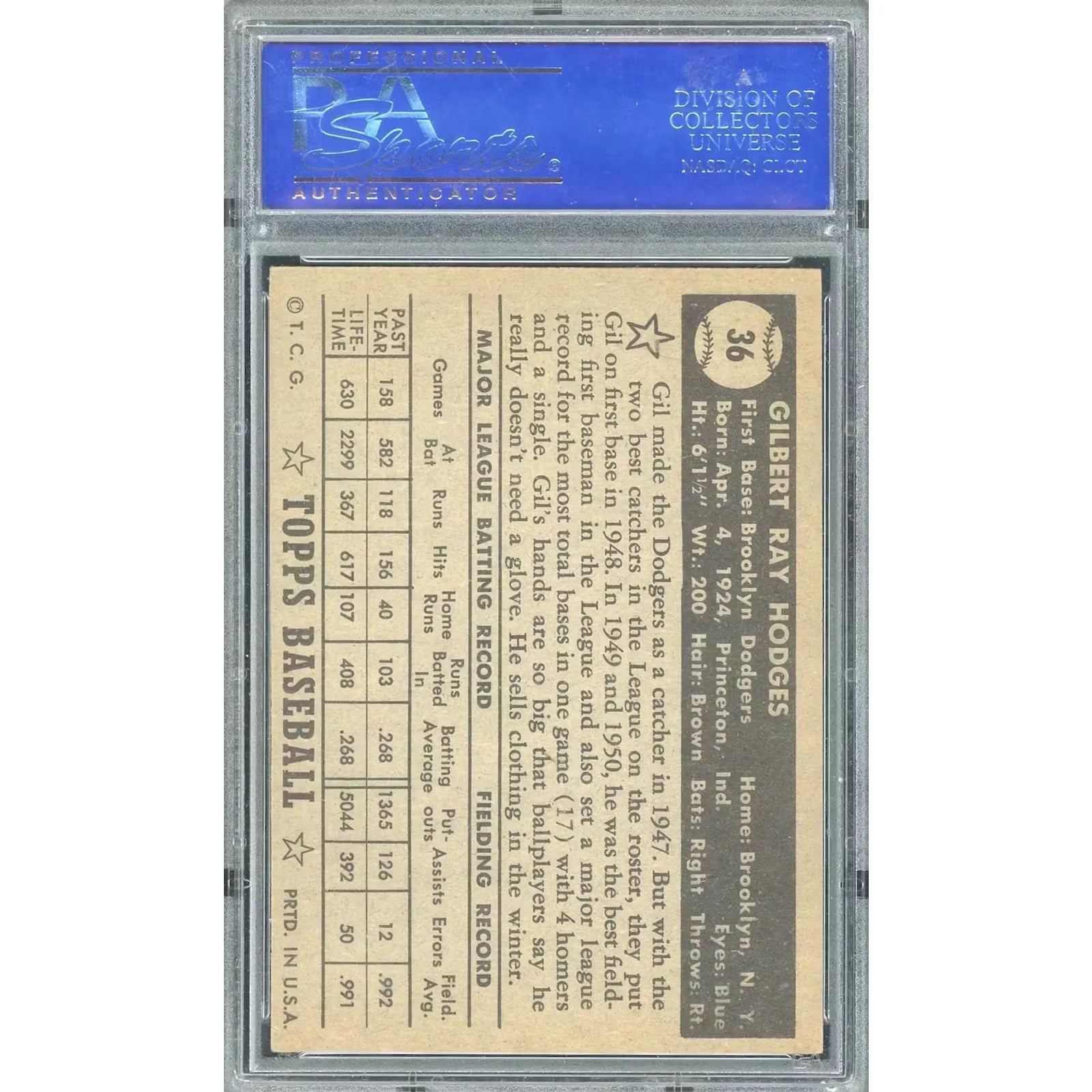 1952 Topps #36 Gil Hodges Baseball Card | PSA 4