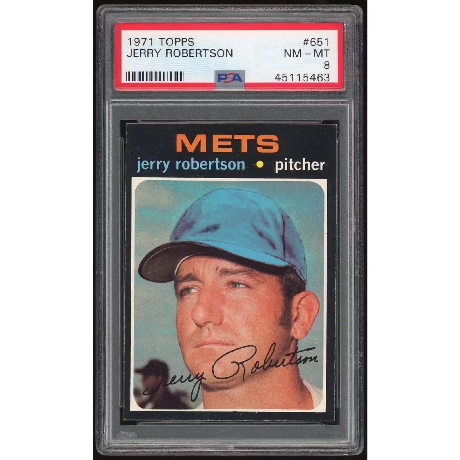 1971 Topps #651 Jerry Robertson Baseball Card | PSA 8