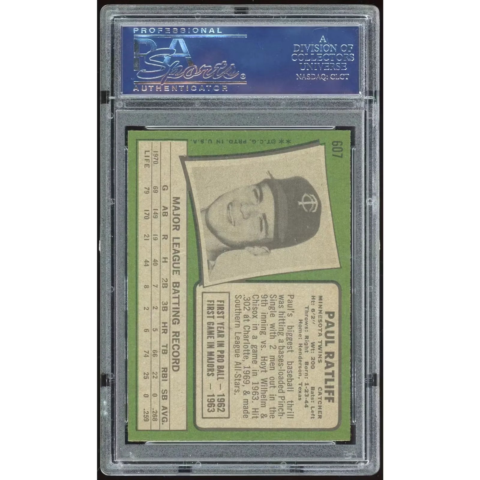 Paul Ratliff 1971 Topps #607 Baseball Card | PSA 8