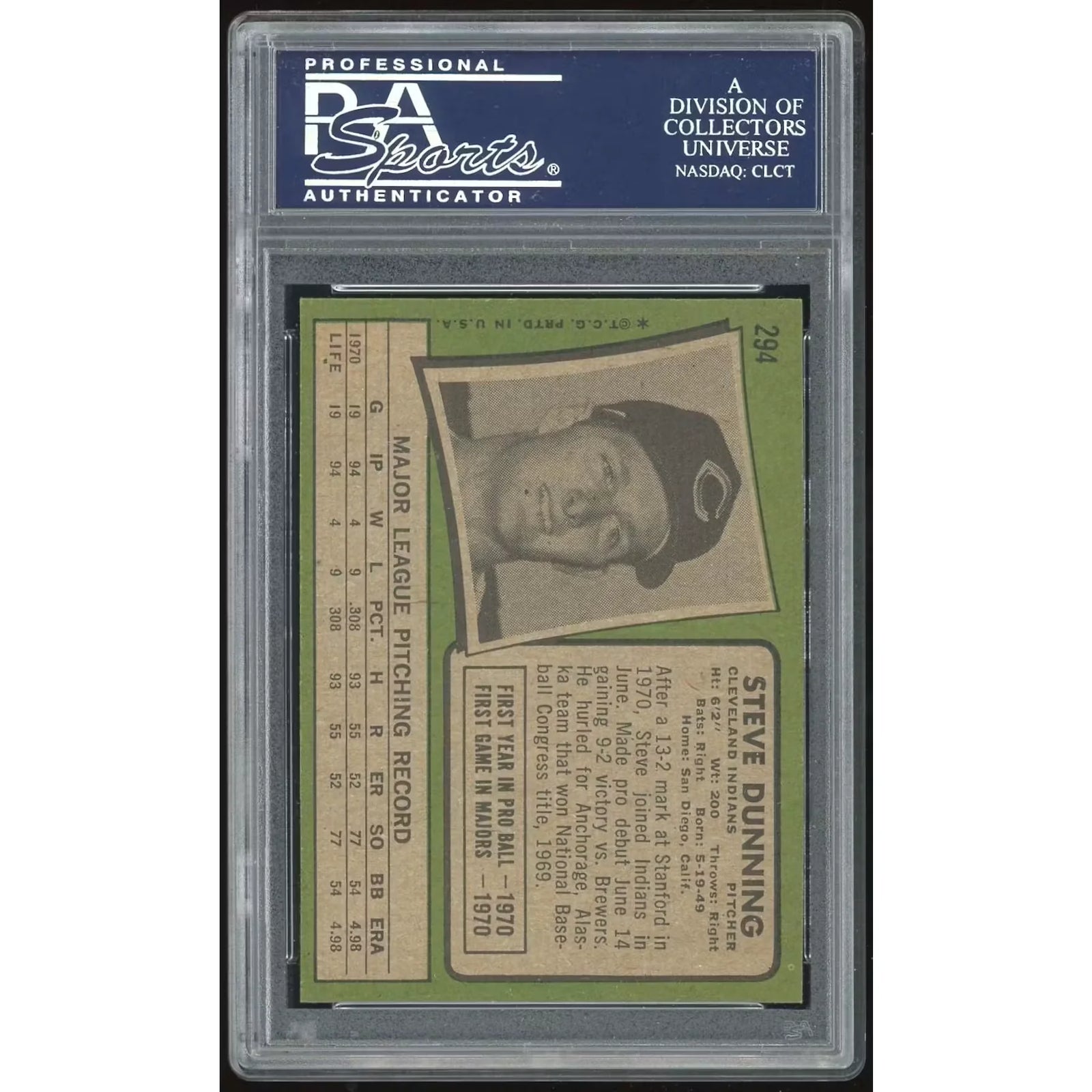 Steve Dunning 1971 Topps #294 Rookie Card | PSA 8