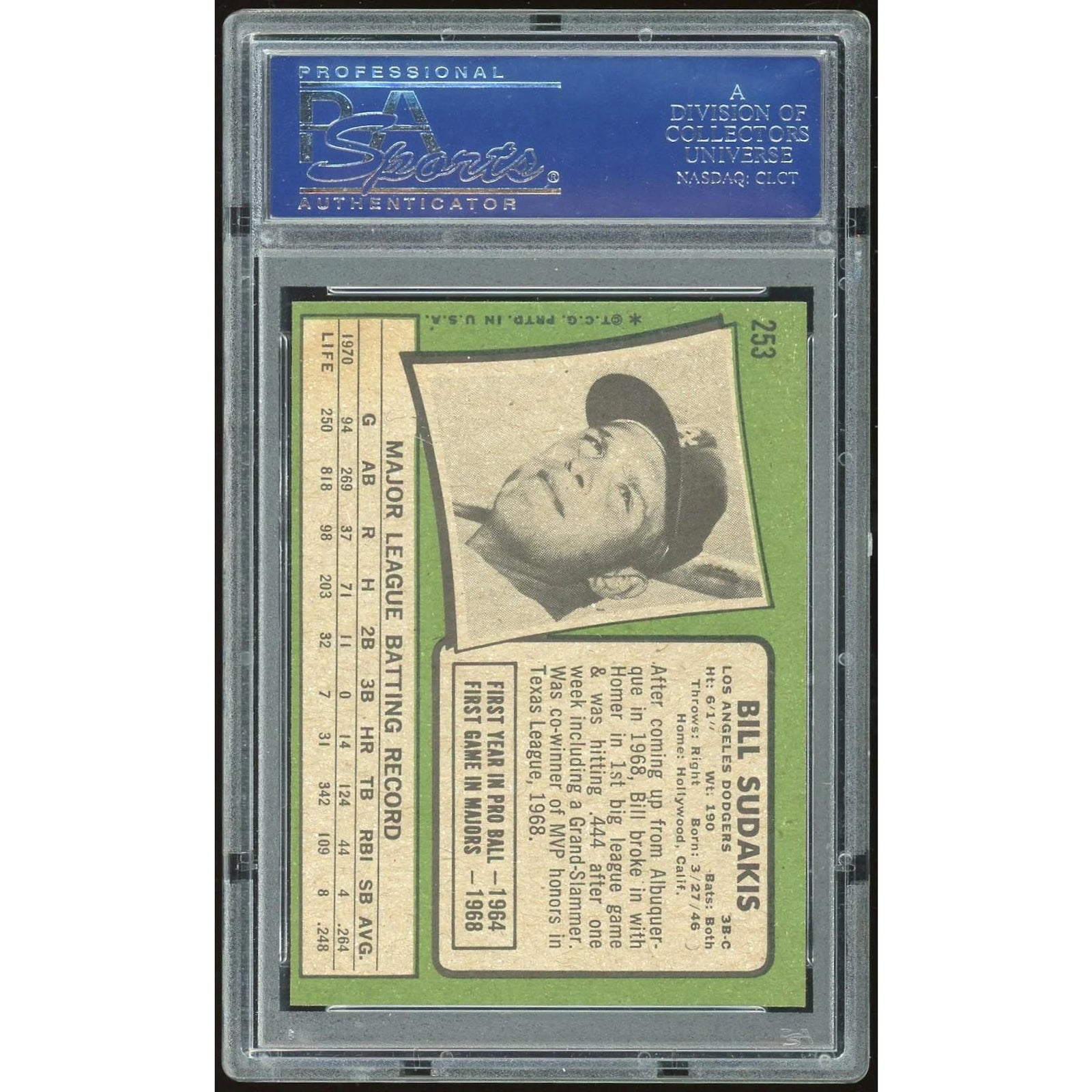 Bill Sudakis 1971 Topps #253 Baseball Card | PSA 8