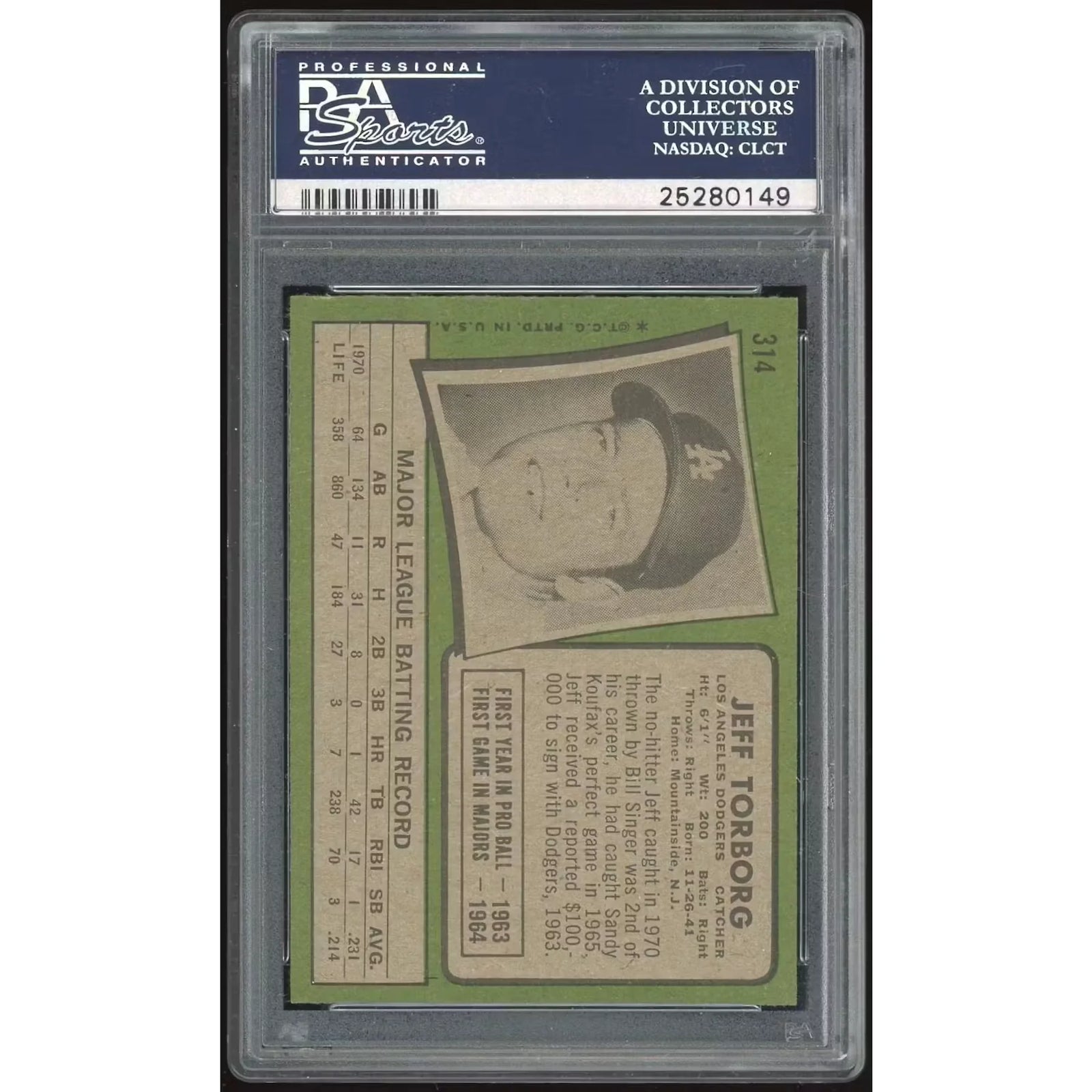 Jeff Torborg 1971 Topps #314 Baseball Card | PSA 8