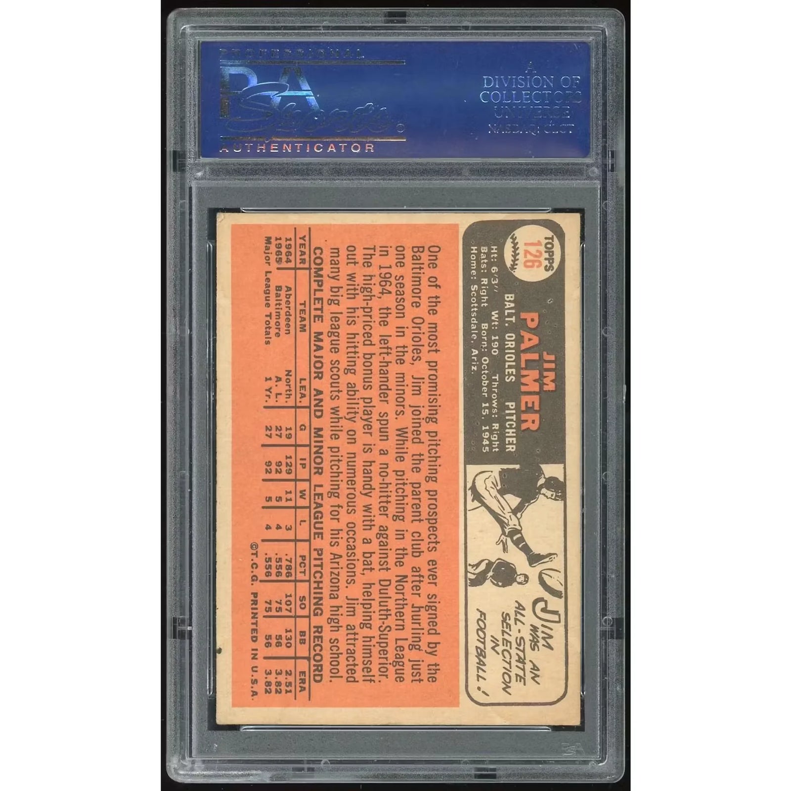 Jim Palmer 1966 Topps #126 Rookie Card | PSA 5