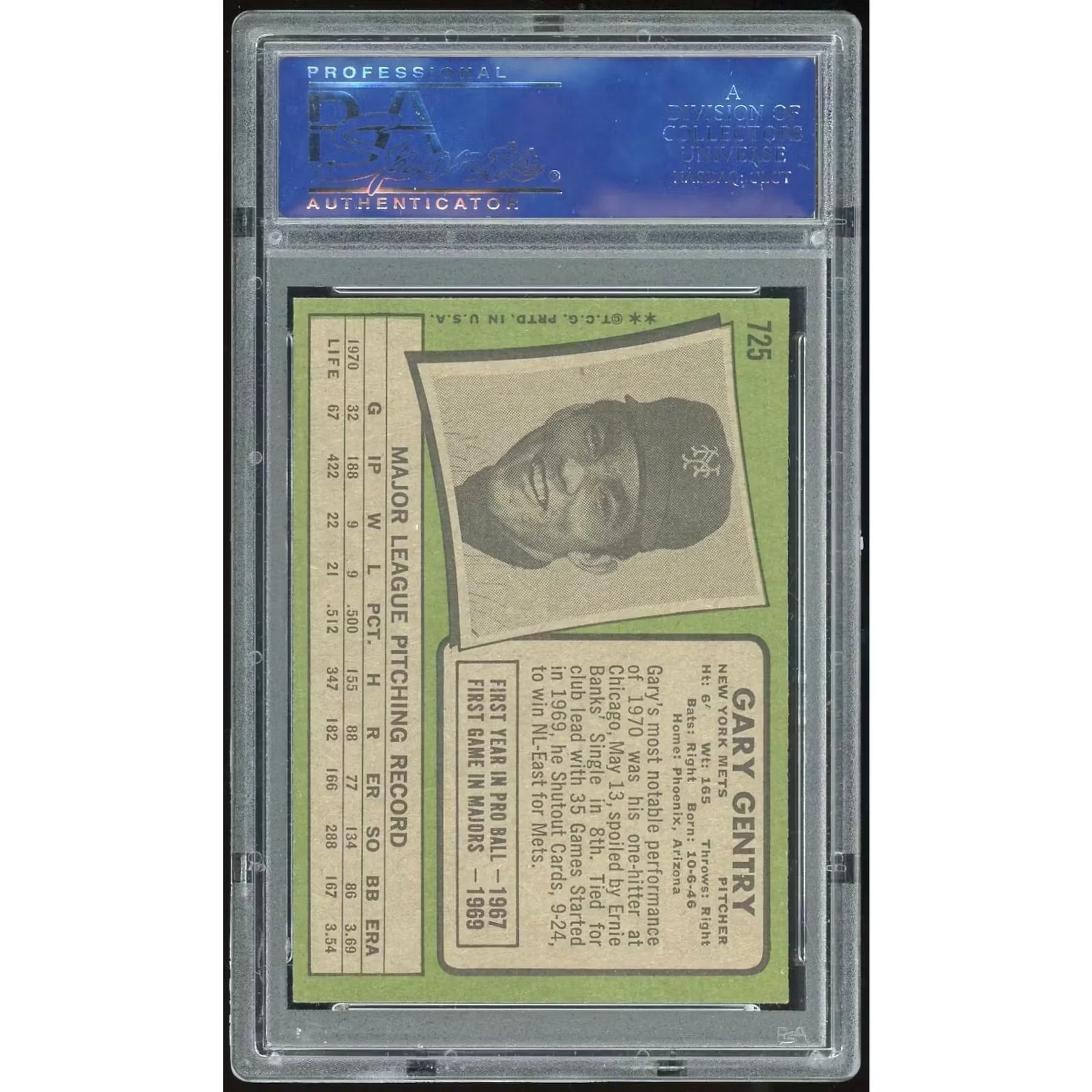 Gary Gentry 1971 Topps #725 Baseball Card | PSA 8