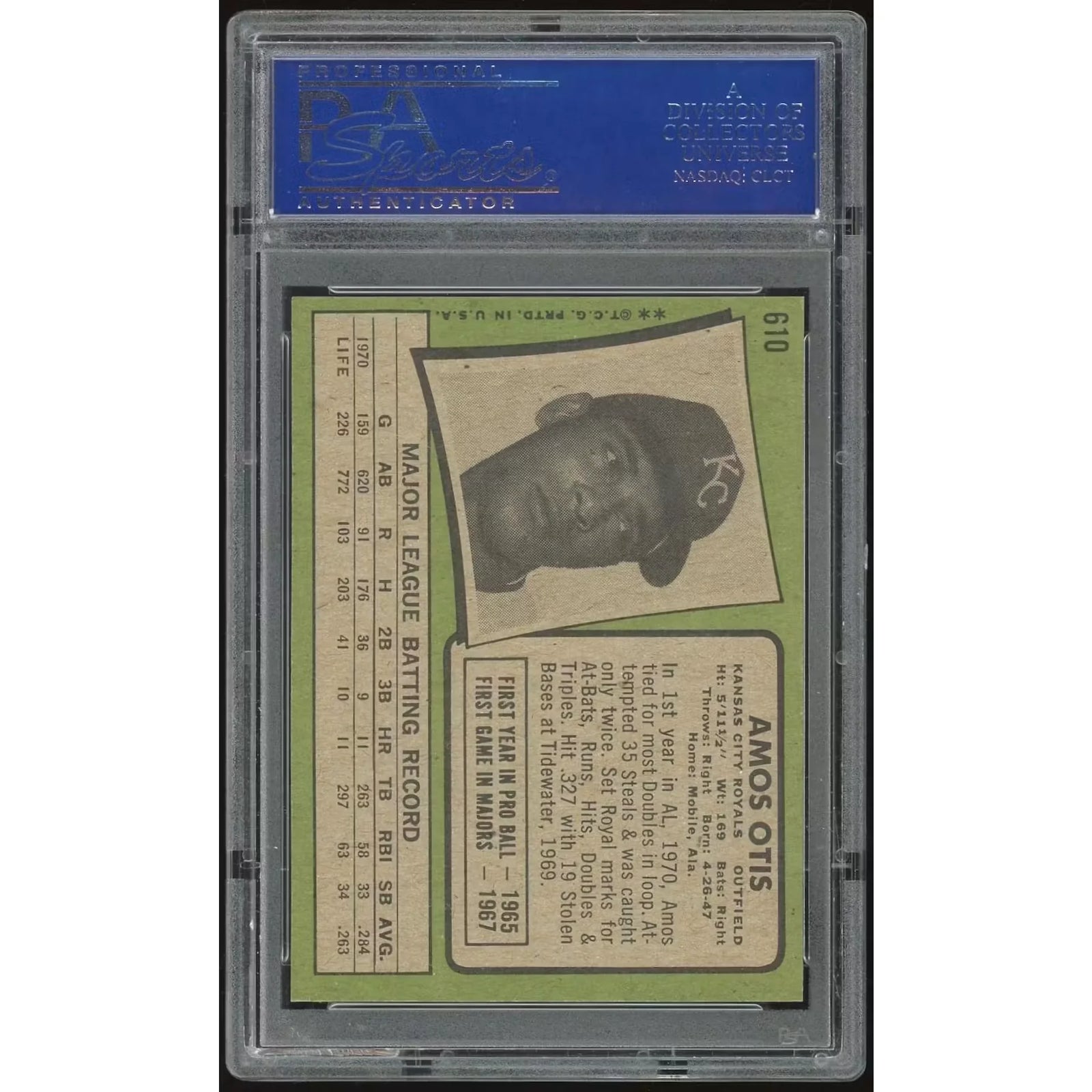 Amos Otis 1971 Topps #610 Baseball Card | PSA 8