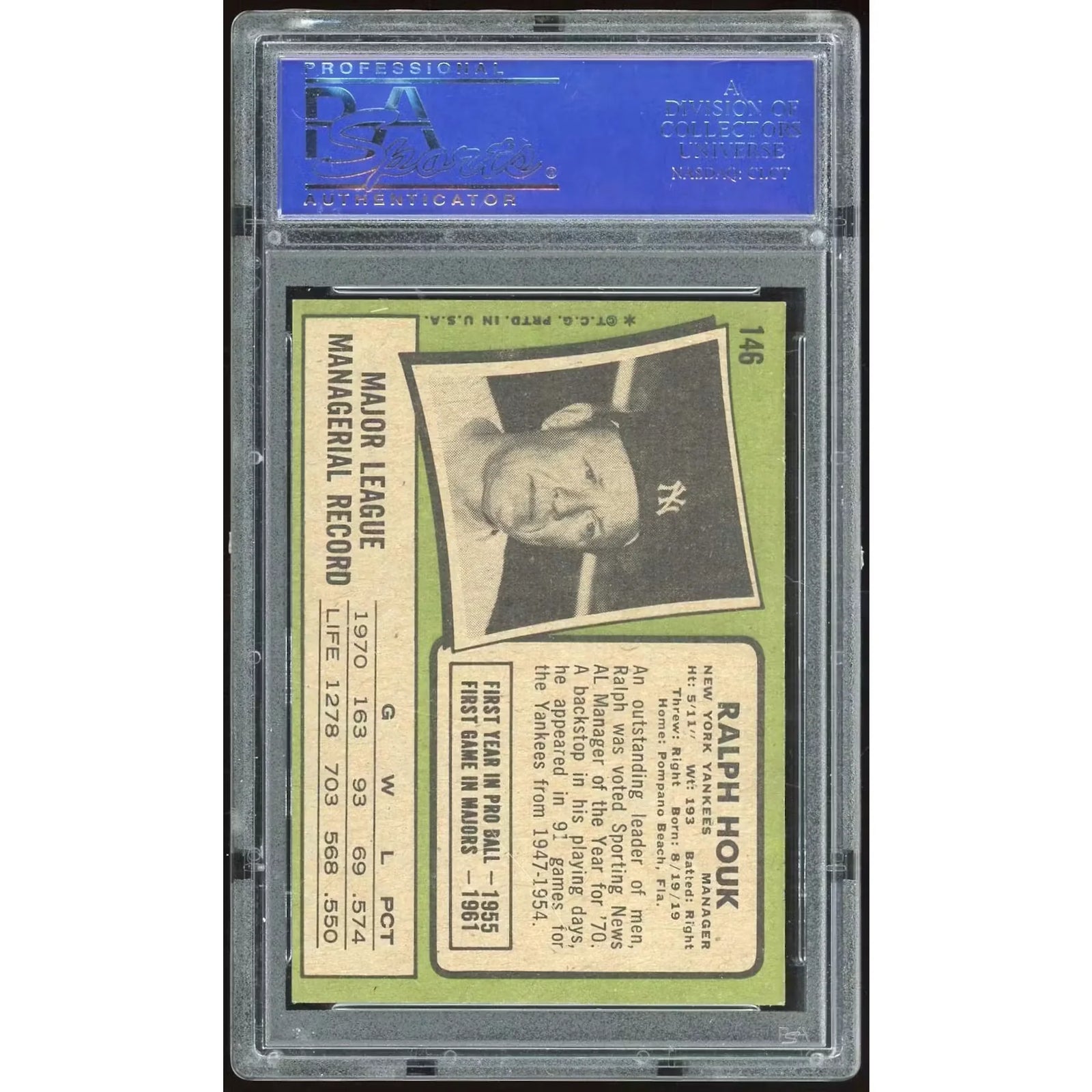 Ralph Houk 1971 Topps #146 Baseball Card | PSA 8