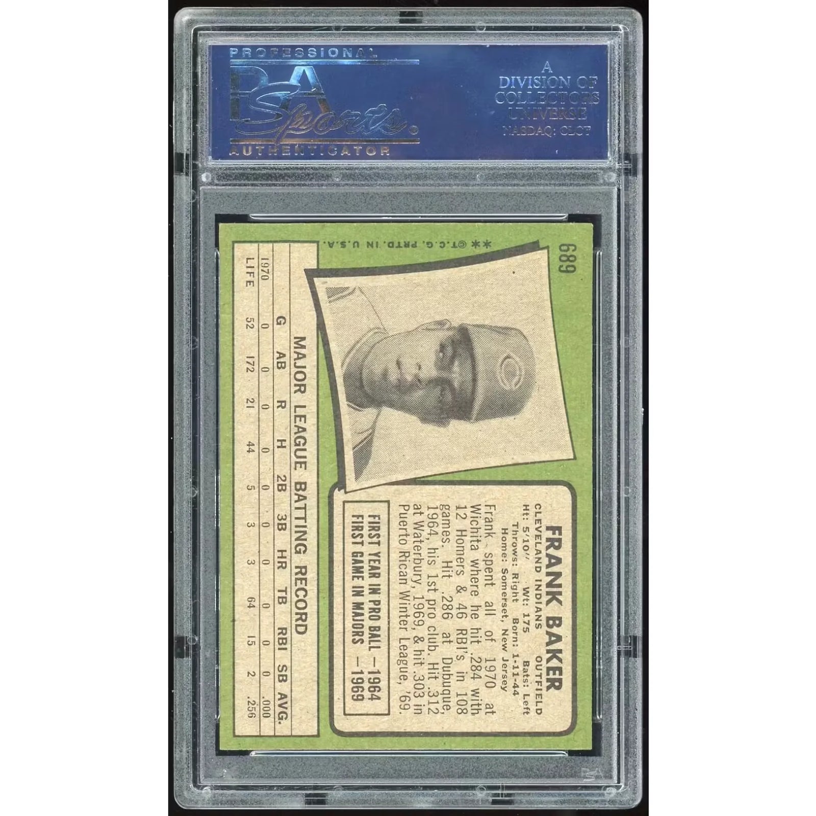 Frank Baker 1971 Topps #689 Baseball Card | PSA 8