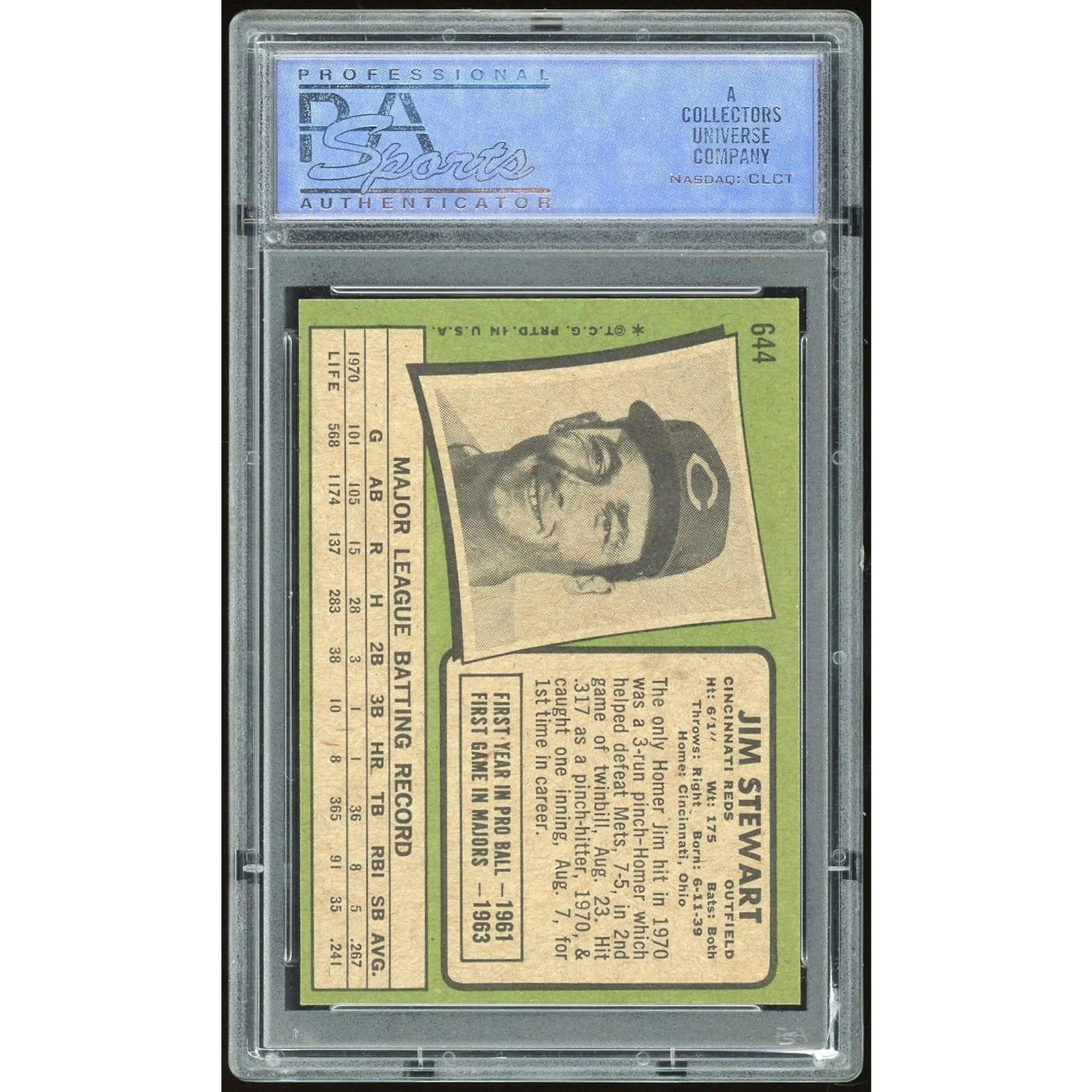 Jim Stewart 1971 Topps #644 Baseball Card | PSA 8