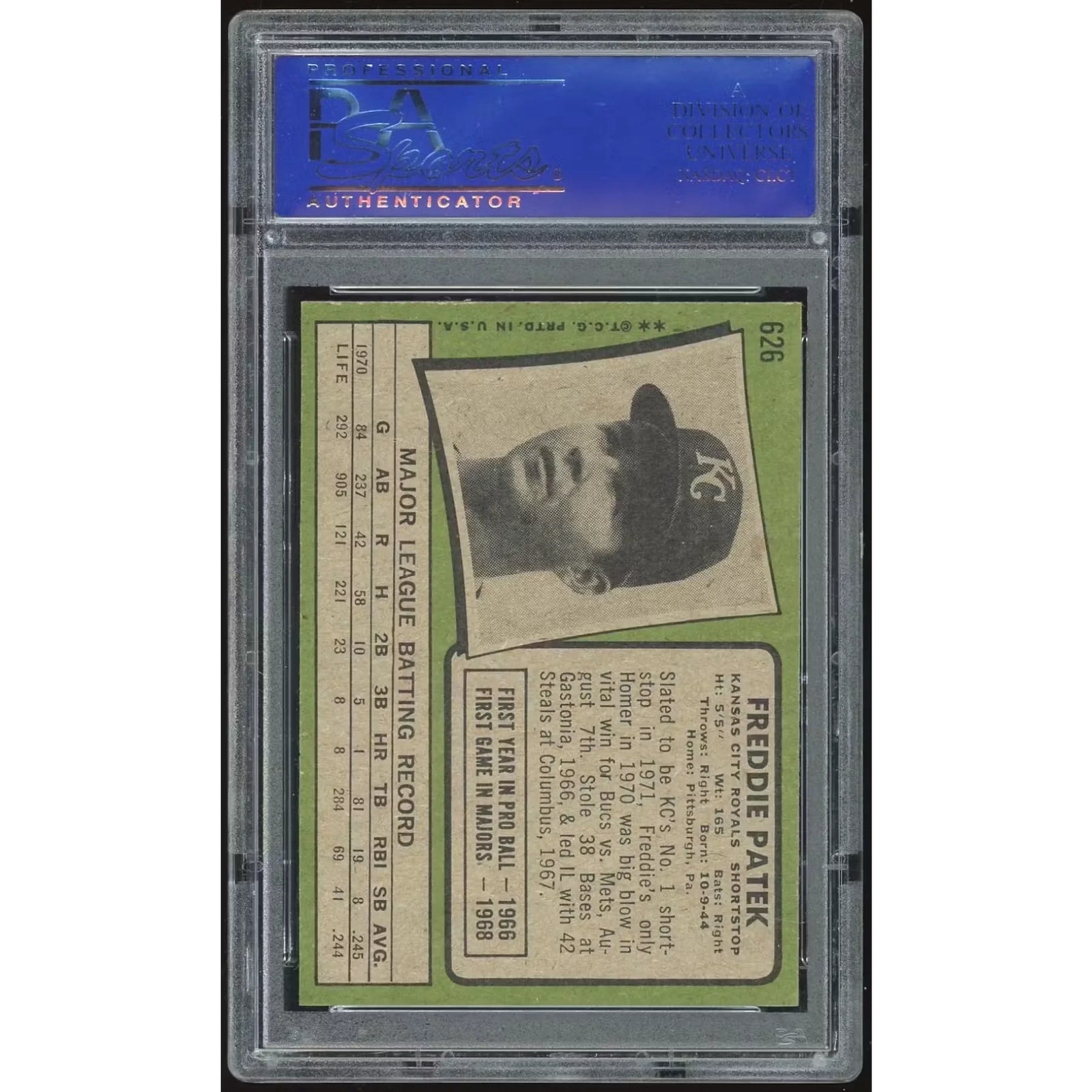 1971 Topps #626 Freddie Patek Baseball Card | PSA 8 2084