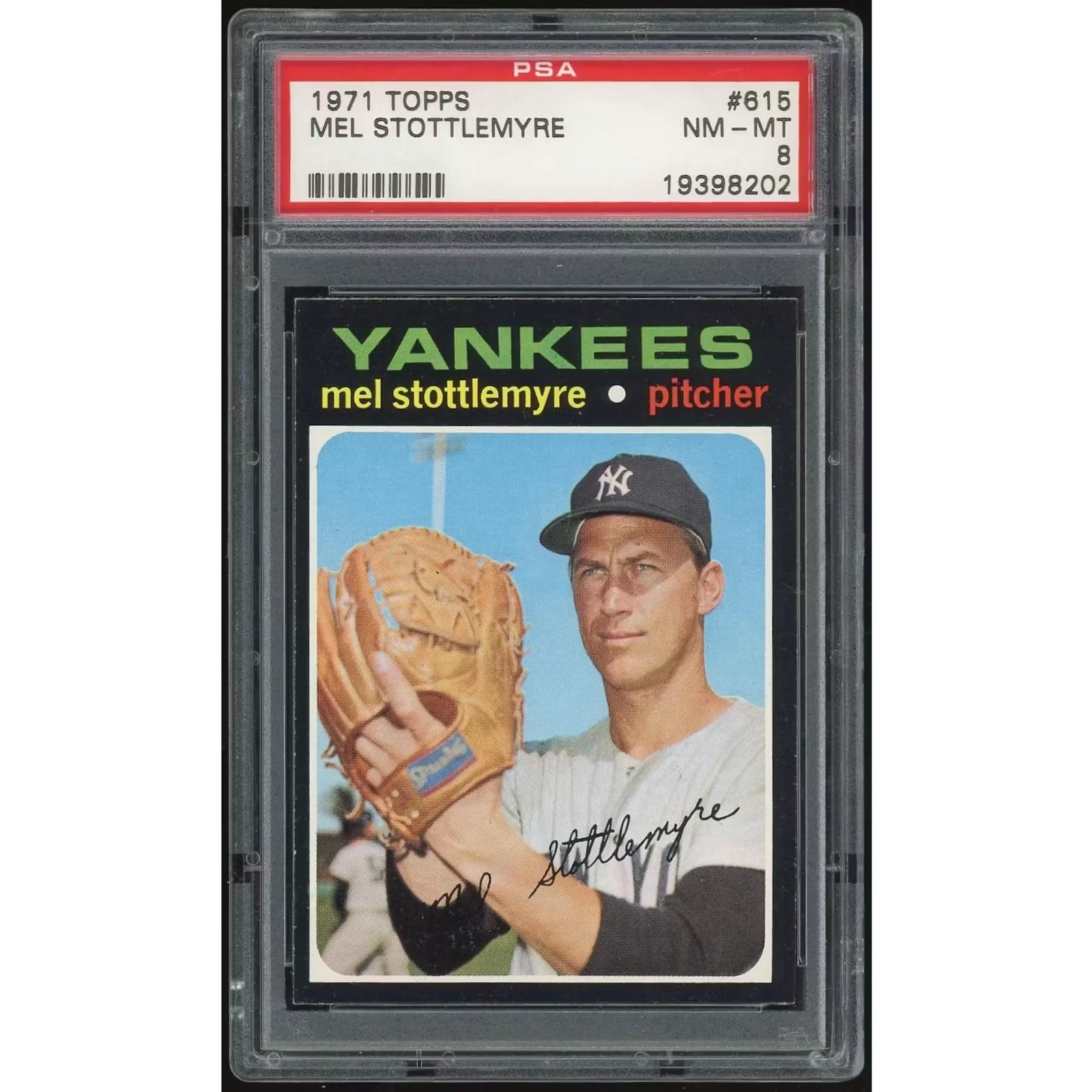 1971 Topps #615 Mel Stottlemyre Baseball Card | PSA 8