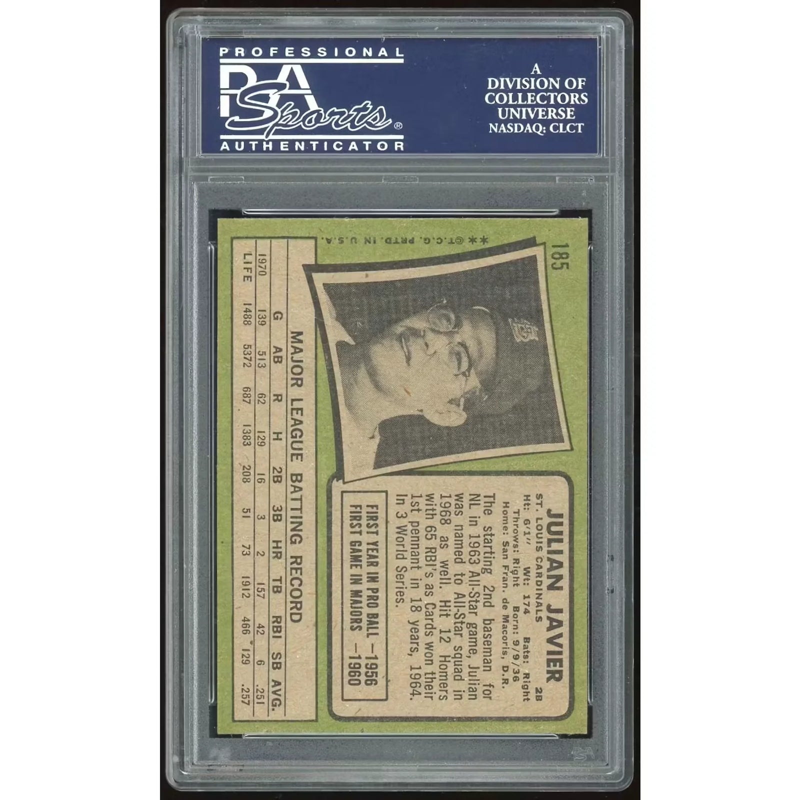 Julian Javier 1971 Topps #185 Baseball Card | PSA 8