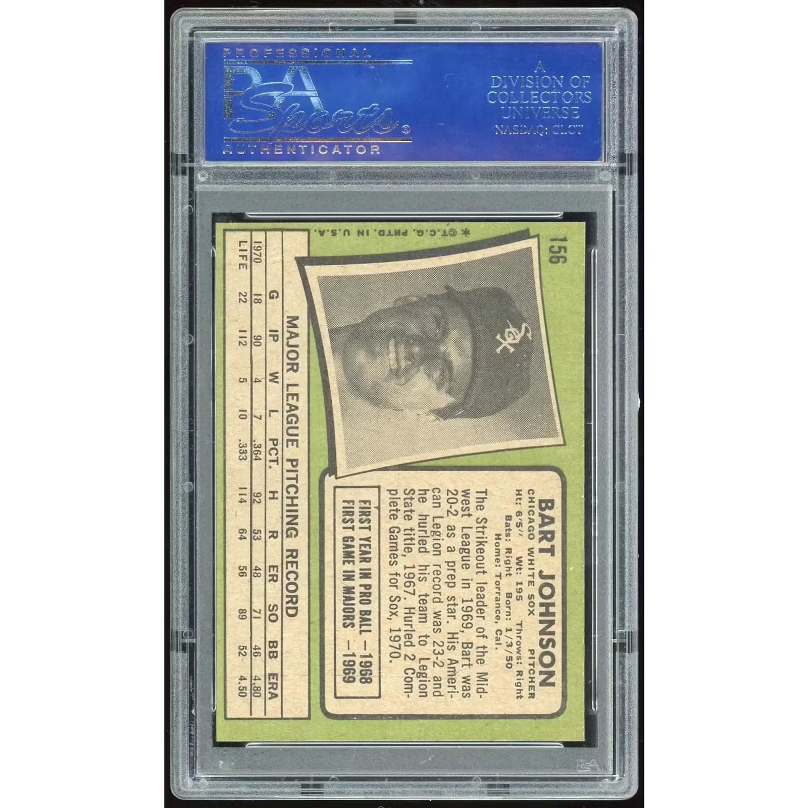 Bart Johnson 1971 Topps #156 Baseball Card | PSA 8
