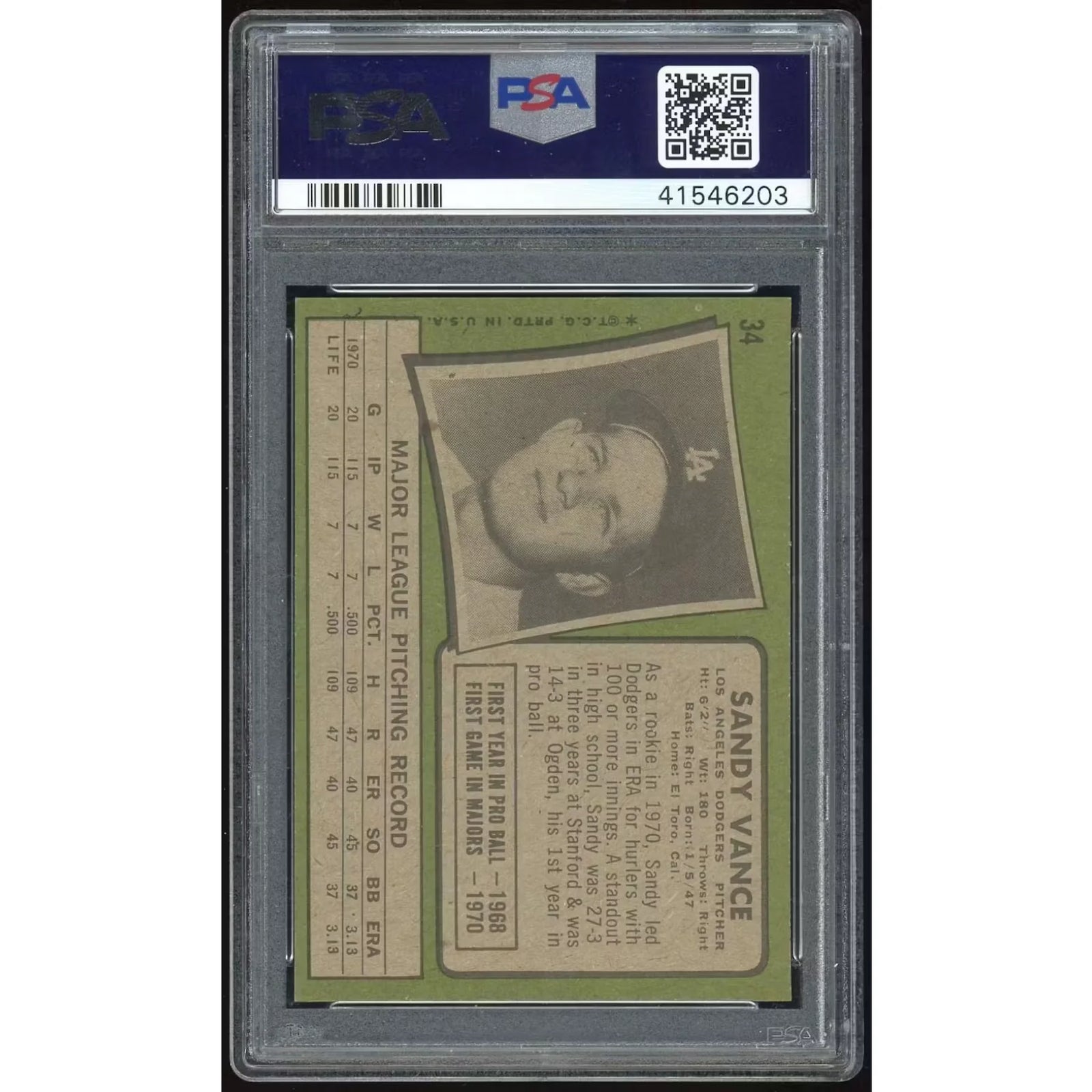 Sandy Vance 1971 Topps #34 Rookie Card | PSA 8