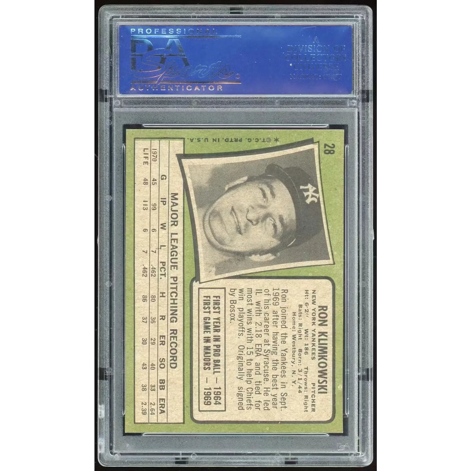 Ron Klimkowski 1971 Topps #28 Baseball Card | PSA 8