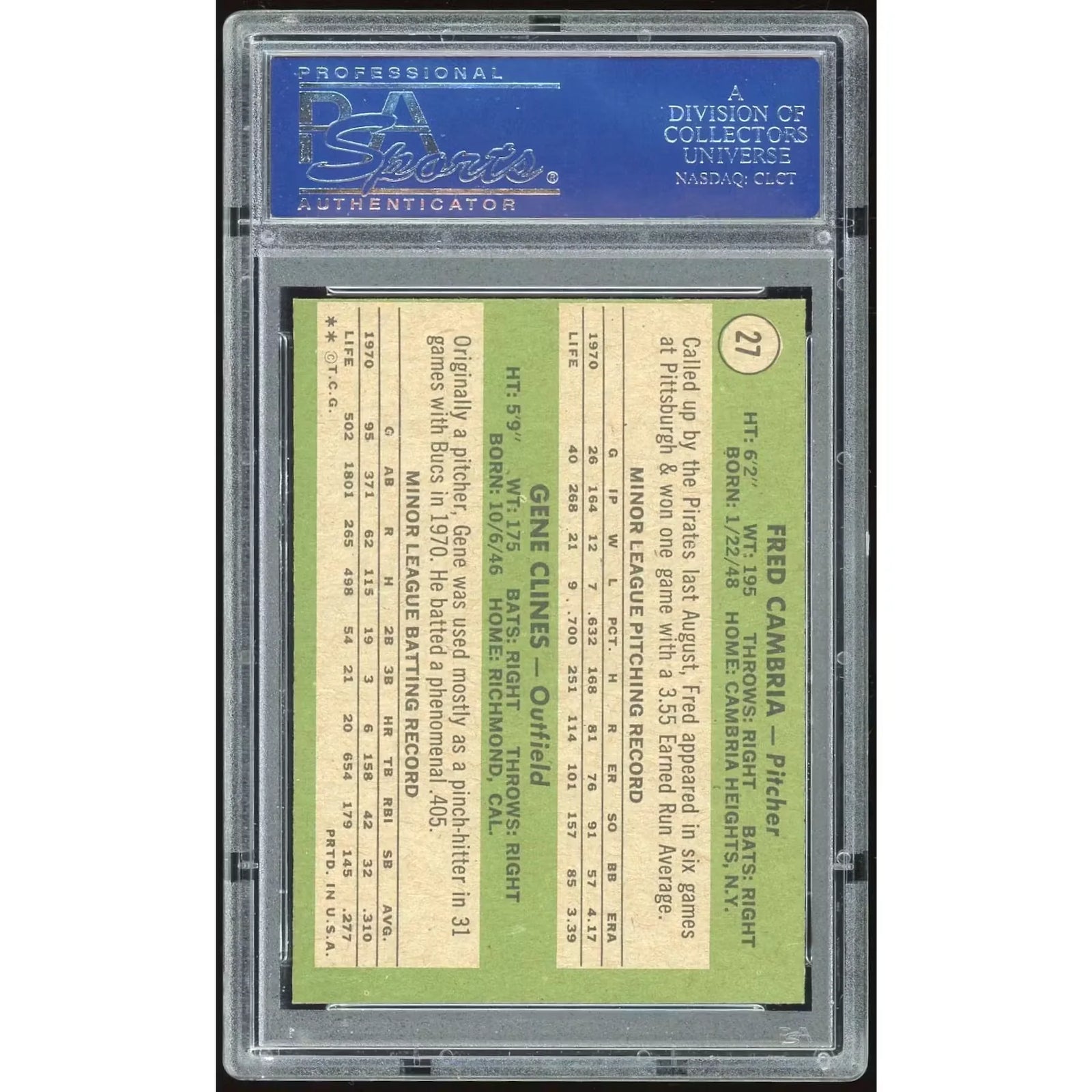 1971 Topps #27 Fred Cambria/Gene Clines Rookie Card | PSA 8