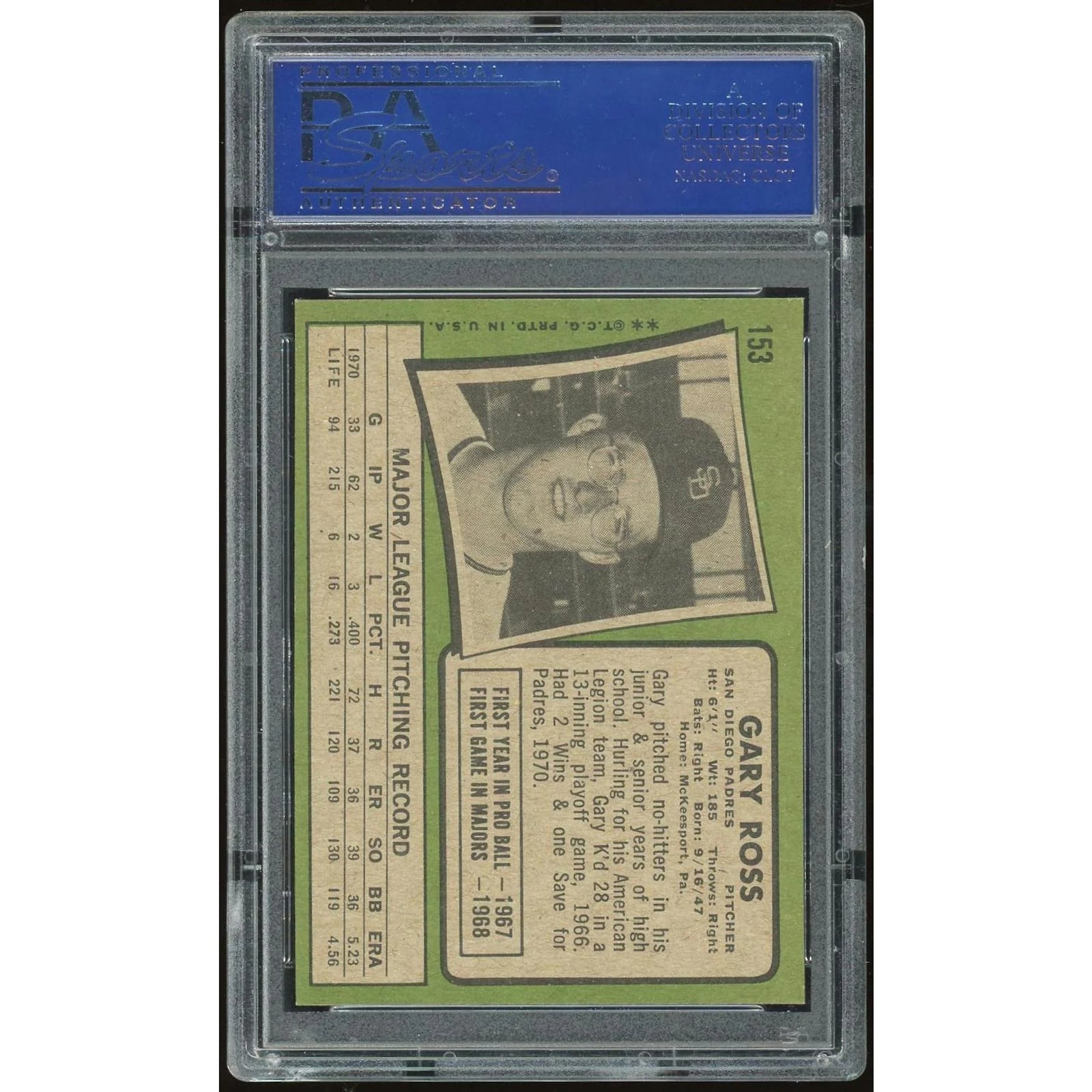 Gary Ross 1971 Topps #153 Baseball Card | PSA 8