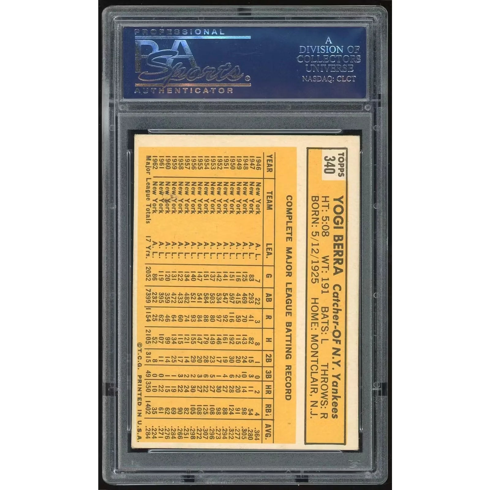 Yogi Berra 1963 Topps #340 Baseball Card | PSA 5